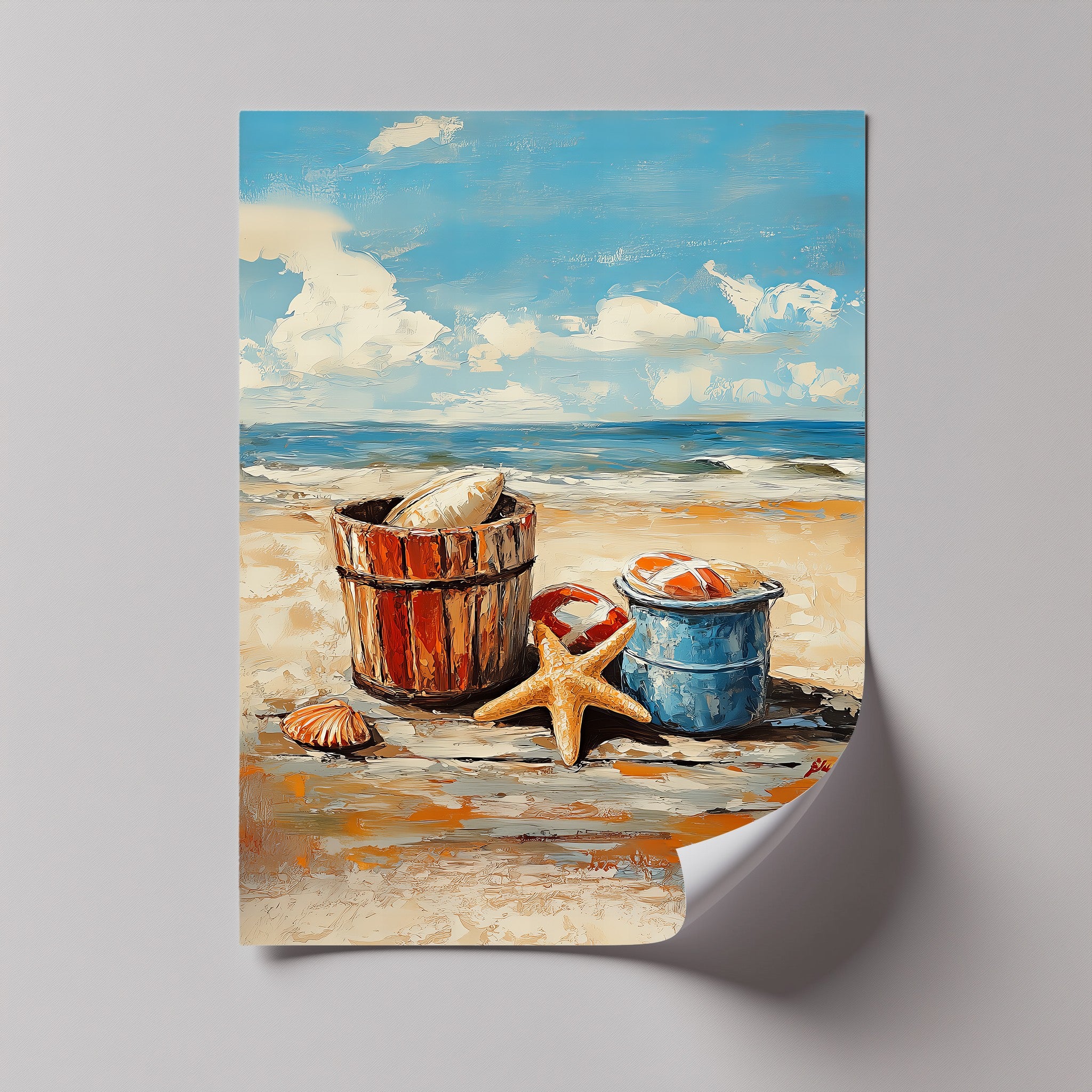Vibrant Coastal Bucket Scene Canvas Prints - Beach Wall Art Decor for Living Room, Bedroom & Office - Perfect for Coastal, Nautical & Beach House Themes