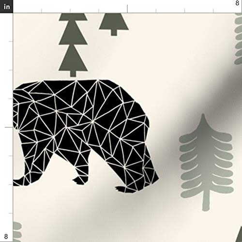Forest Bear Cream Green Neutral Nursery Boys Mountain Woodland Printed Velvet Fabric by The Yard - Spoonflower Upholstery Fabric for Home Decor, Apparel & DIY Projects - Perfect for Nursery Curtains, Throw Pillows & Kids Clothing
