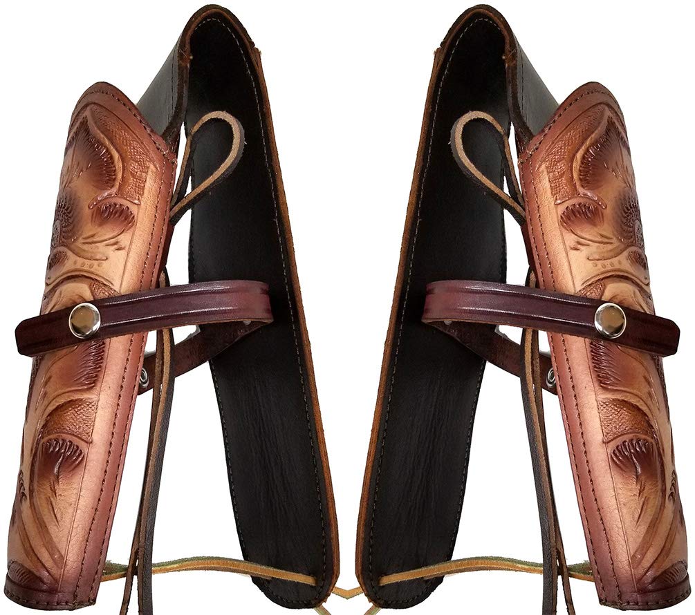 Western Leather 2 X Revolver Holsters for Gun Belt - Hand Tooled Cowhide Leather Gun Holster Set - Perfect for Cowboy Action Shooting, Hunting & Western Style Outfits