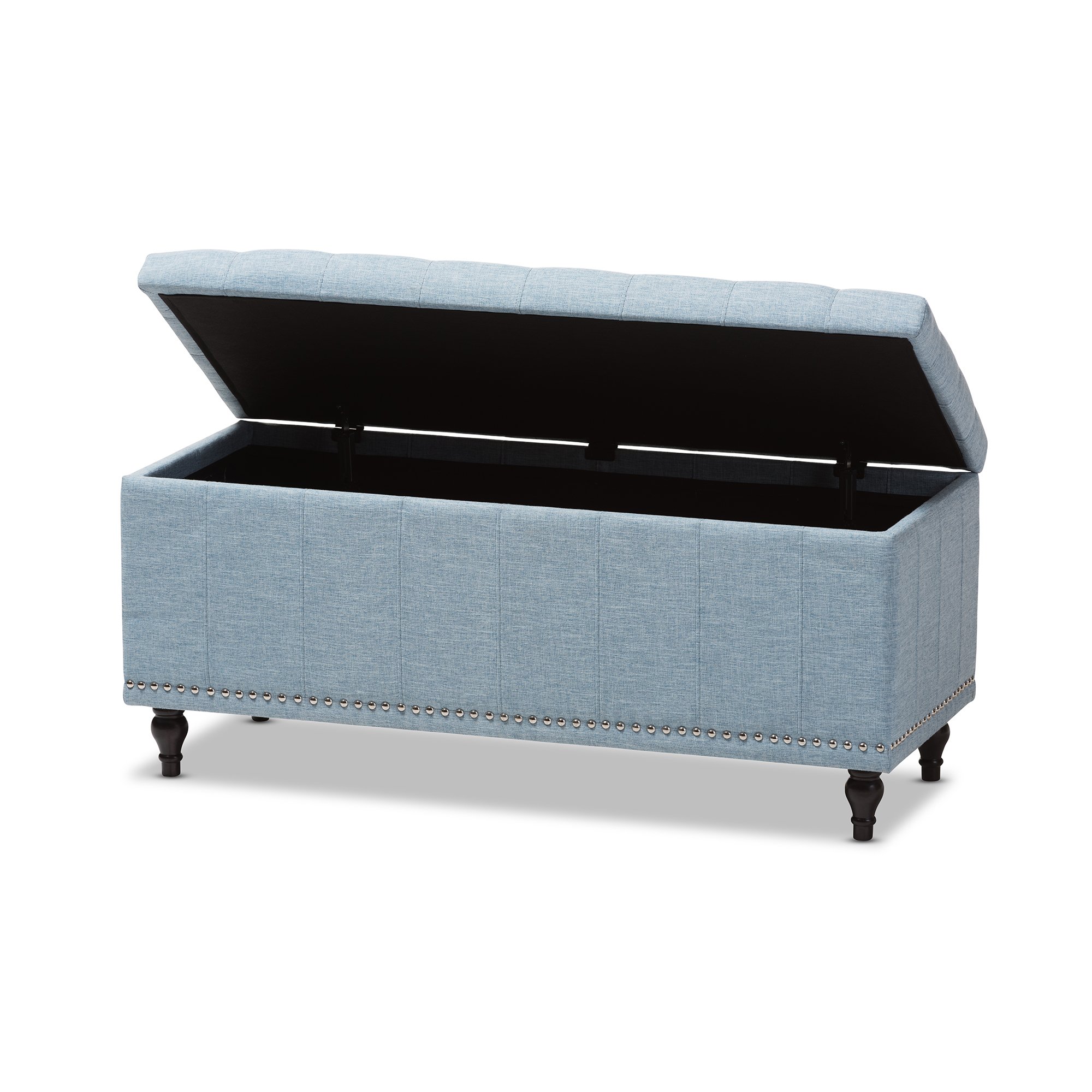 Baxton Studio Sherell Modern Classic Fabric Upholstered Button-Tufted Storage Ottoman Bench in Light Blue - Perfect for Living Room, Bedroom & Entryway Storage