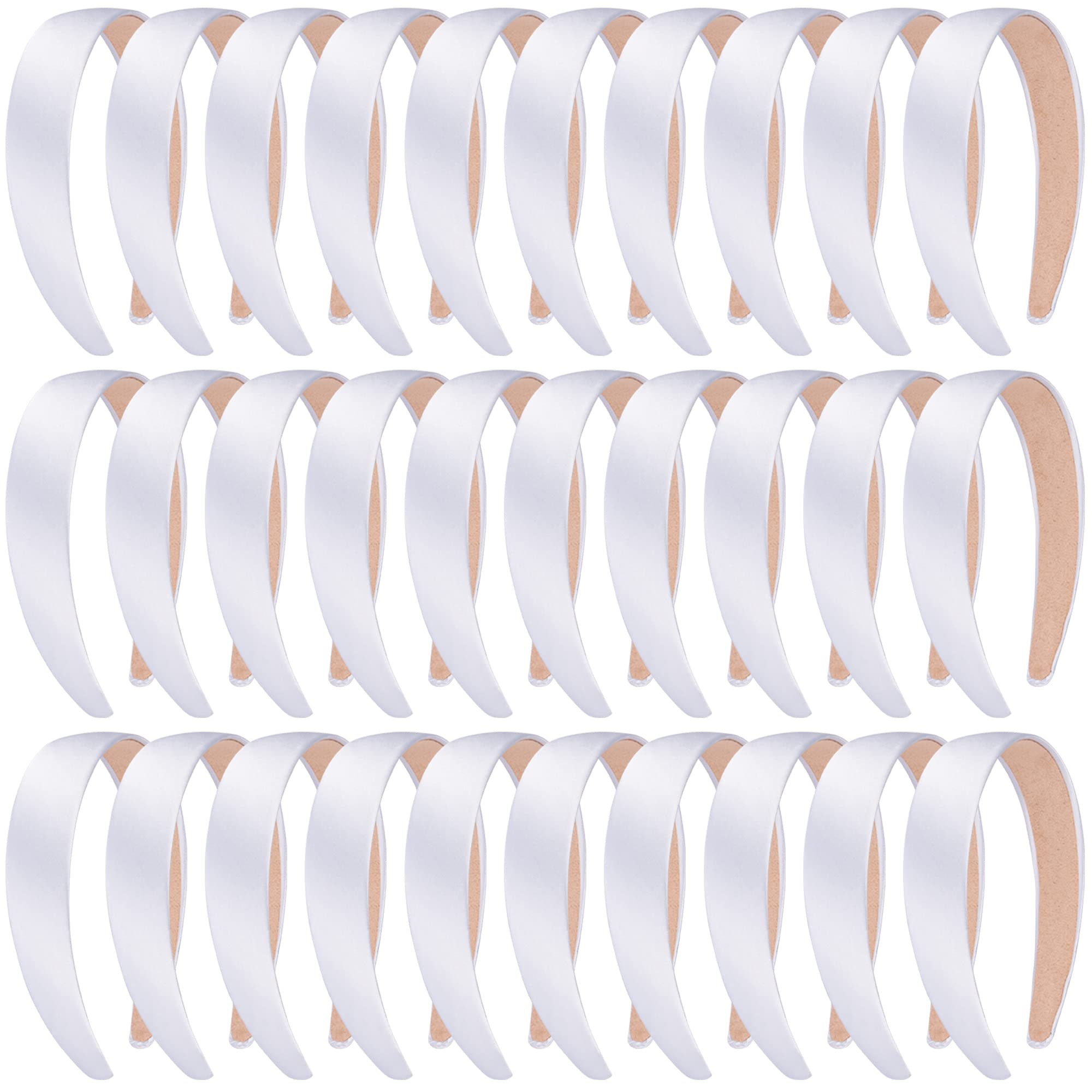 SIQUK 30-Piece White Satin Headbands Set - 1 Inch Wide Hard Hair Bands for Women & Girls | Perfect for DIY Hair Accessories, Bridal Parties, and Everyday Styling