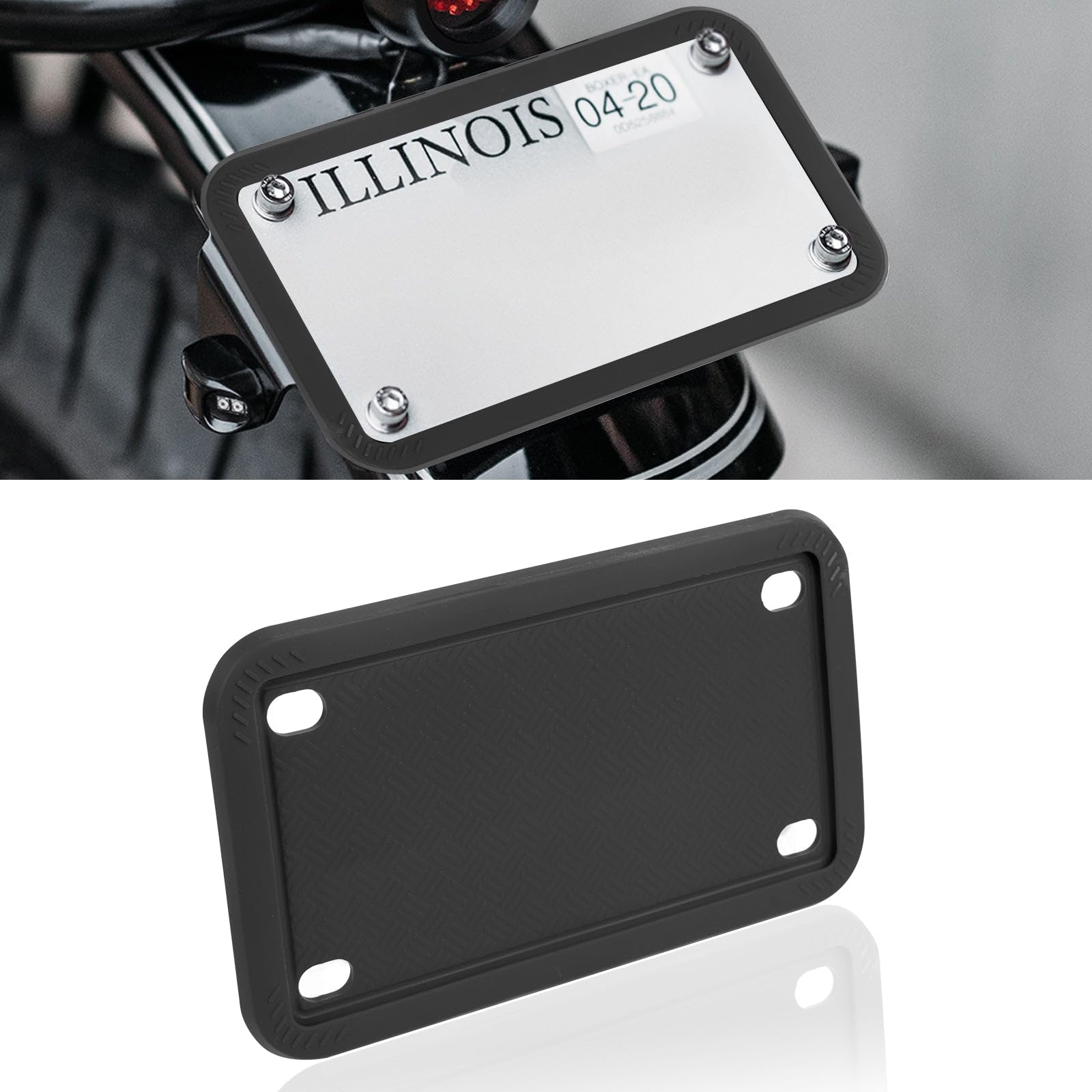 Premium Motorcycle Silicone License Plate Frame - Rustproof, Rattleproof, Weatherproof Black Plate Holder (7.56
