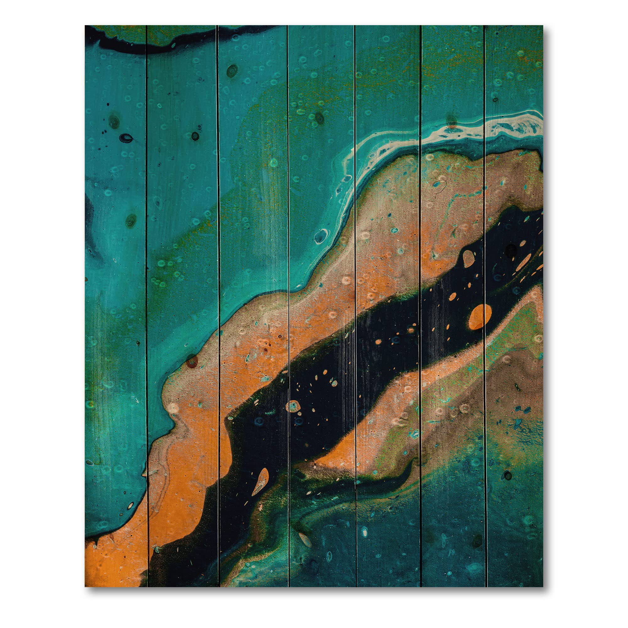 Abstract Marble Wood Wall Art - Blue & Orange Modern Decor for Living Room