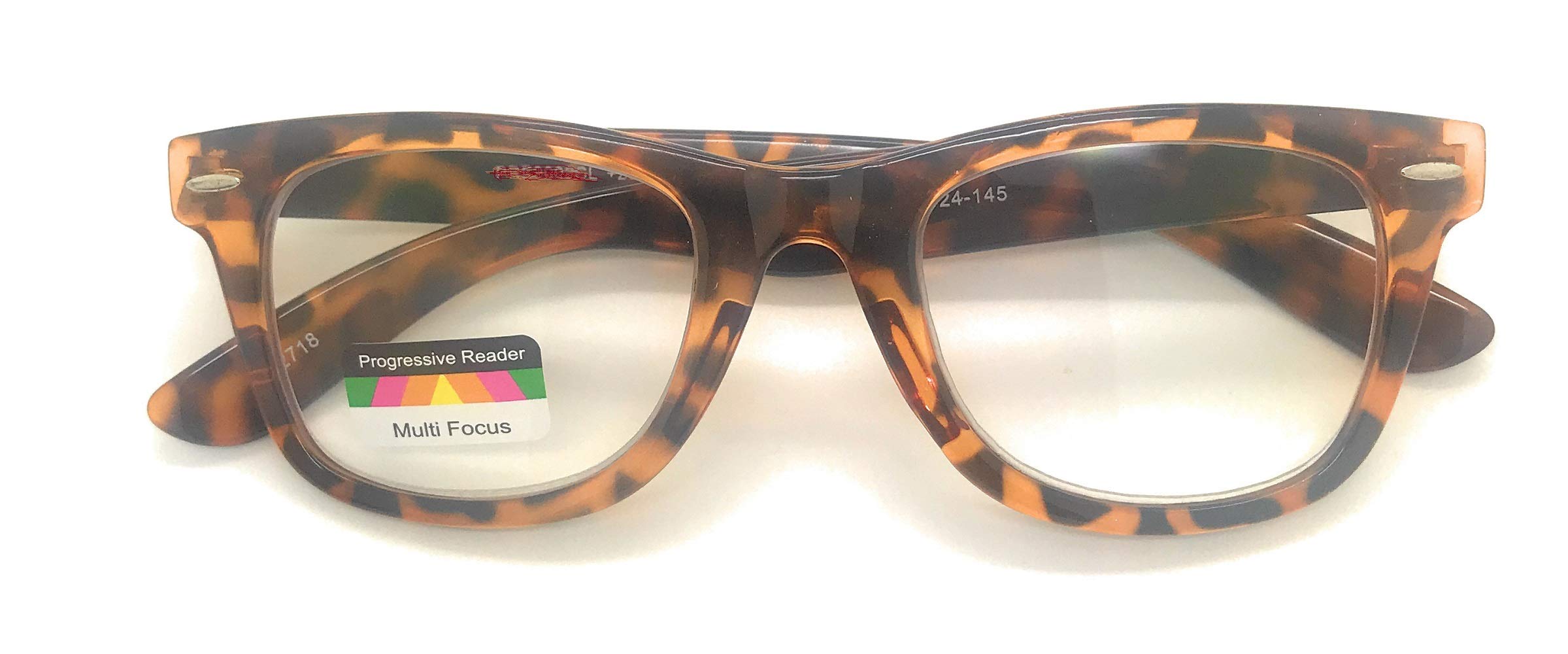 Progressive Reading Glasses for Men & Women - 3 Power Levels in 1 - Square Horn Rim Eyewear - Perfect for Reading, Computer Work & Close-Up Tasks