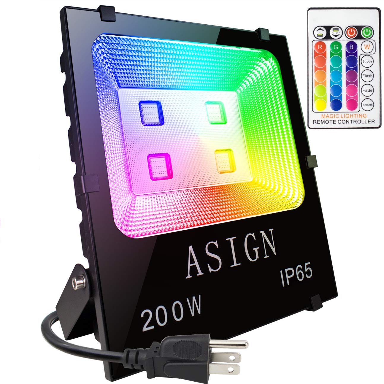 200W RGB LED Flood Lights Outdoor Waterproof - Color Changing Security Light with Remote Control & Dimmable Wall Washer - US 3-Plug - Perfect for Landscape Lighting, Building Facades, Stage Effects, and Holiday Decorations