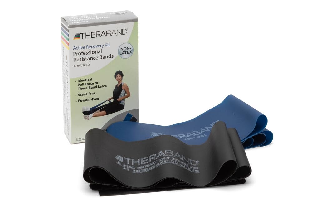 THERABAND Resistance Bands Set - Professional Elastic Exercise Bands for Strength Training, Physical Therapy & Pilates | Upper & Lower Body Workout Without Weights | Ideal for Home Gym, Rehab & Fitness Enthusiasts (Blue & Black, Advanced Level)