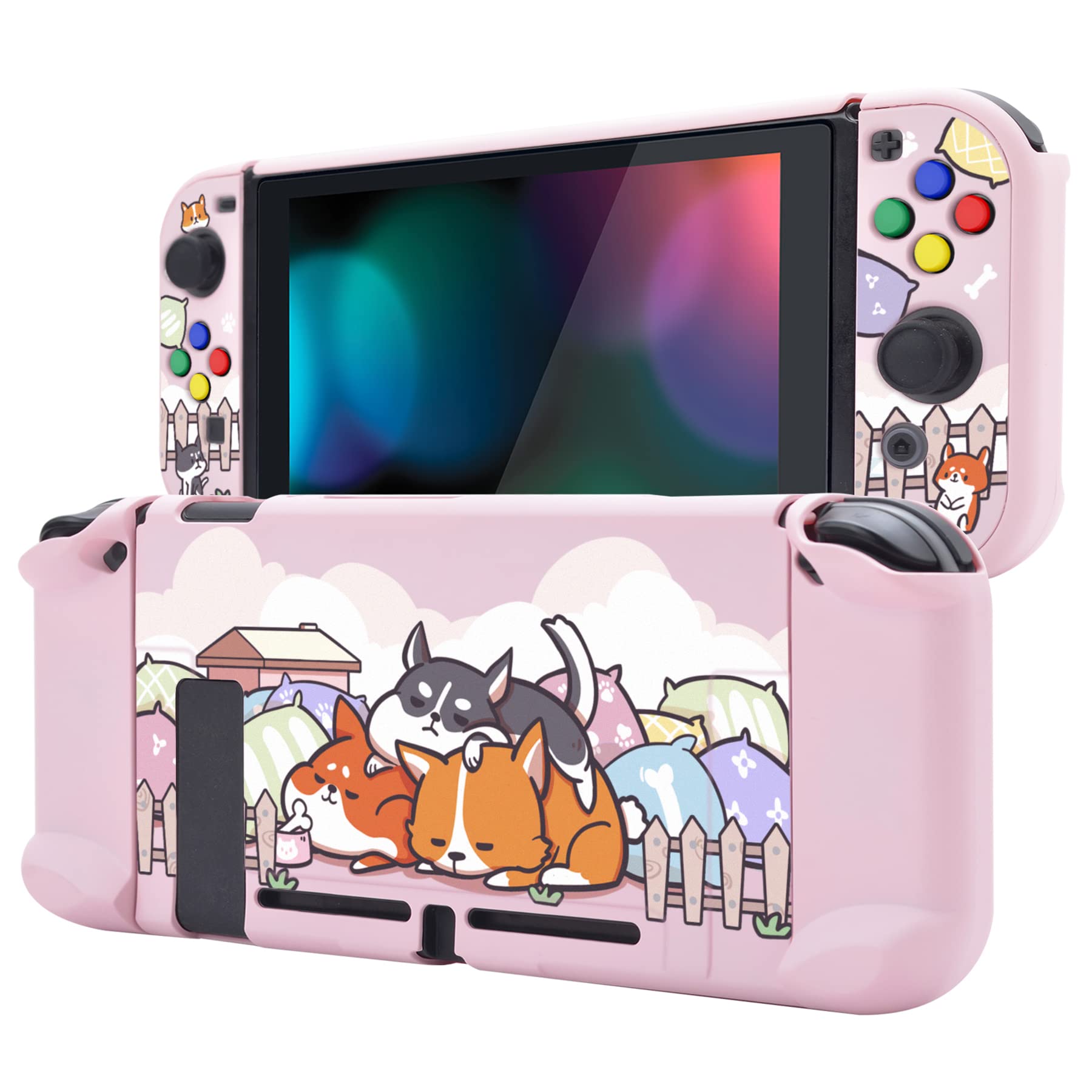 PlayVital Protective Case Compatible with Nintendo Switch Joy-Con - Hard Shell Cover, Detachable Dockable Accessories for Nintendo Switch (Three Puppies Design) - Perfect for Gaming, Travel, and Home Entertainment