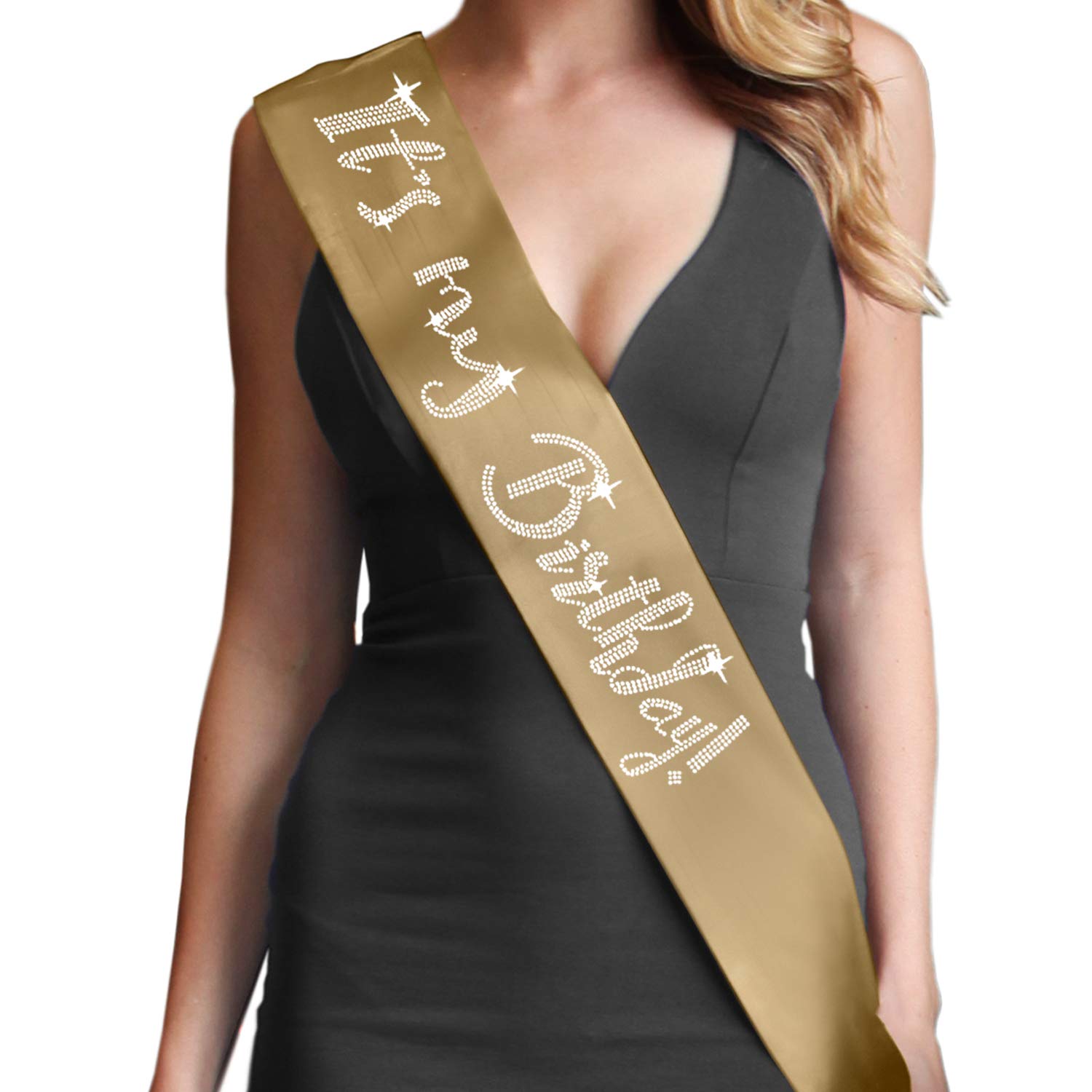 Gold Birthday Party Supplies - Premium Rhinestone Satin Birthday Sash for Women & Men - Elegant Birthday Decorations & Gifts - Perfect for Birthday Parties, Bachelorette, and Special Celebrations