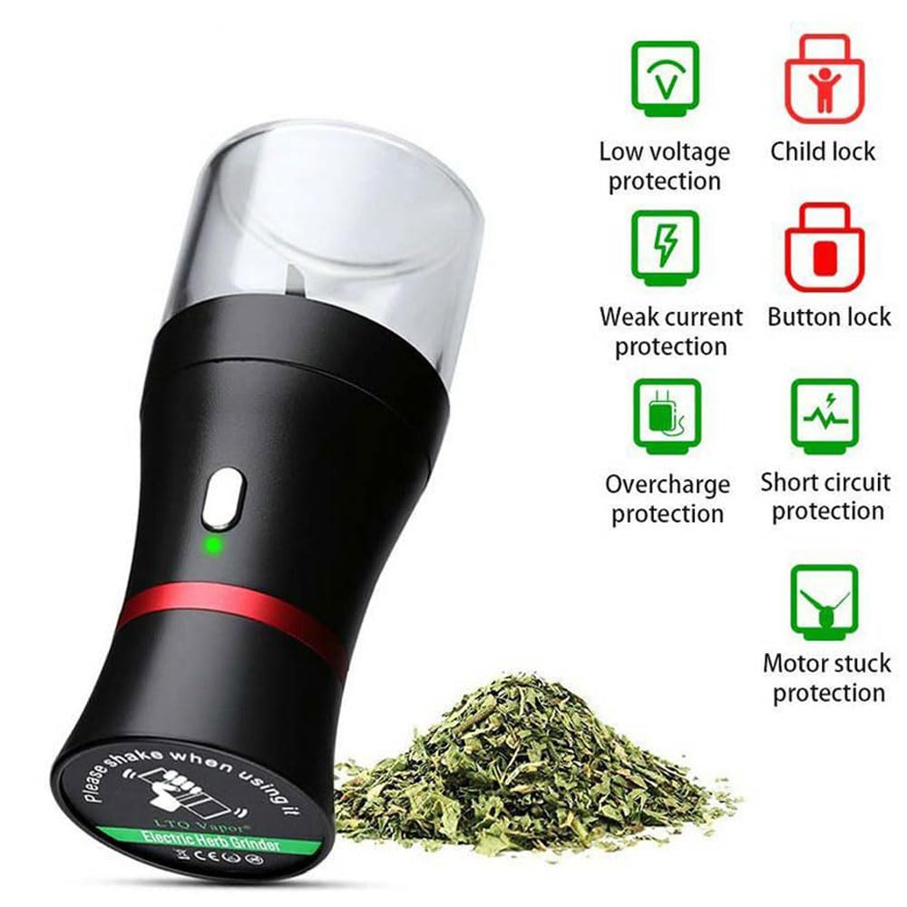 Premium Electric Herb Grinder - 1100mAh Rechargeable Dry Herb & Spice Grinder with 2 x 50ml Storage Jars & Mini Scoop - Perfect for Cooking, Baking & Herbal Preparation