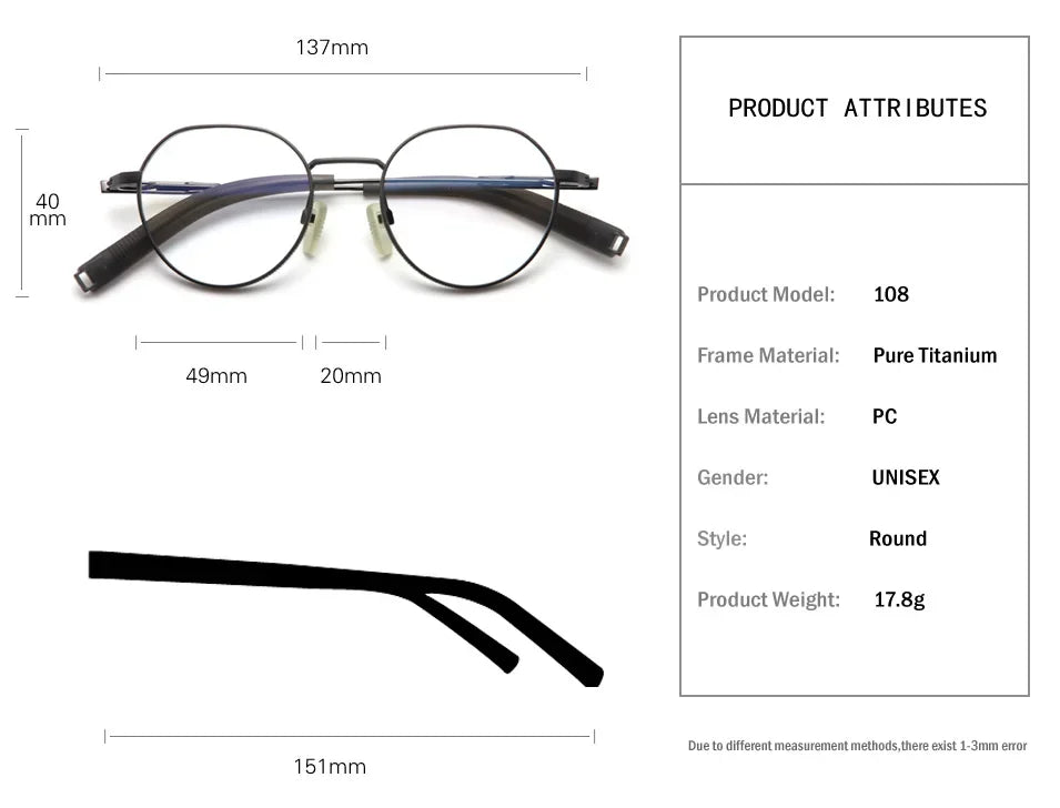 Aror Unisex Full Rim Small Flat Top Round Titanium Eyeglasses Frame 494101 - Lightweight & Durable for Reading, Computer Work & Everyday Wear
