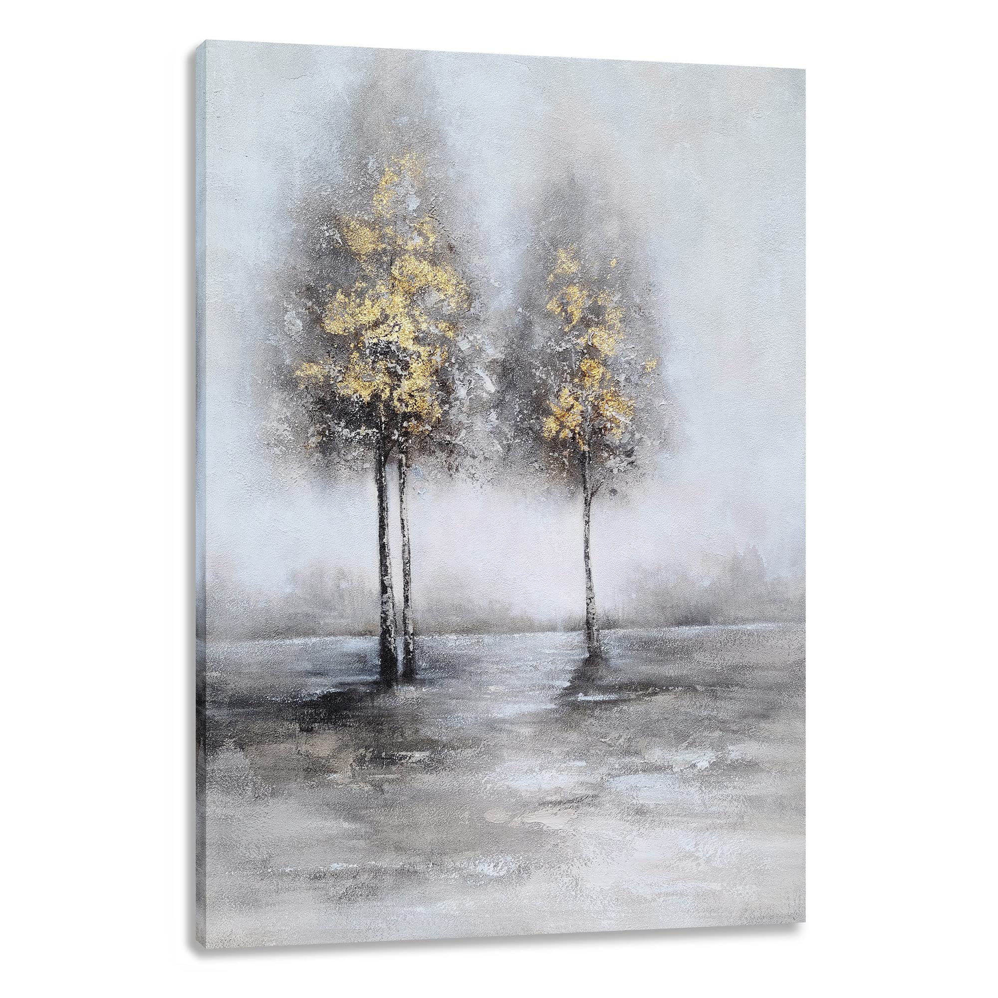 Modern Abstract Tree Wall Art - Grey & White Canvas Painting Prints for Home Decor | Perfect for Kitchen, Living Room & Dining Room | Handmade Artwork for Stylish Interior Design