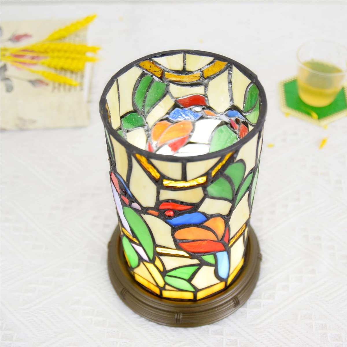 Tiffany Lamp Kids Night Light - Stained Glass LED Dimmable for Bedroom & Hotel