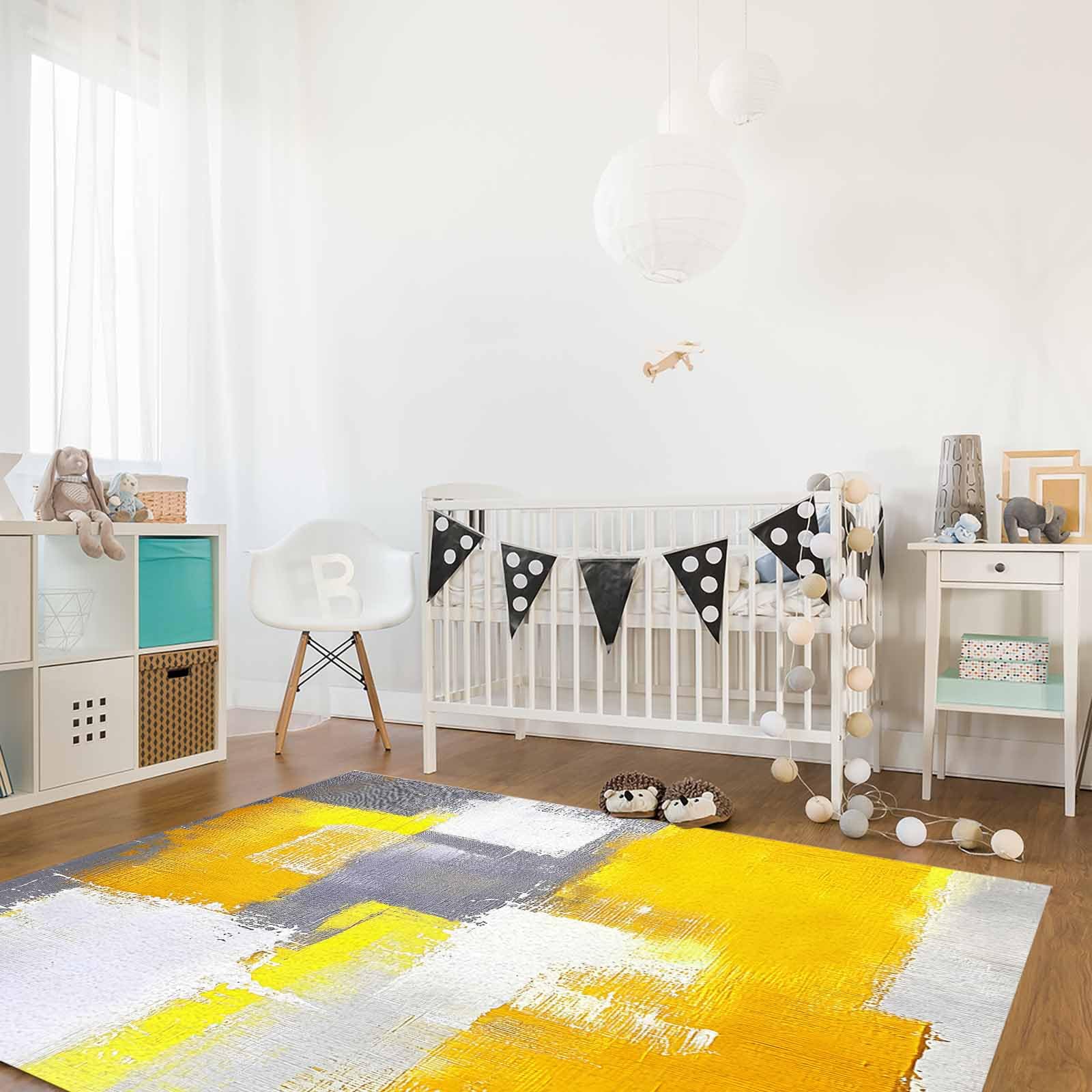 Modern Abstract Gray & Yellow Shag Area Rug 2'8