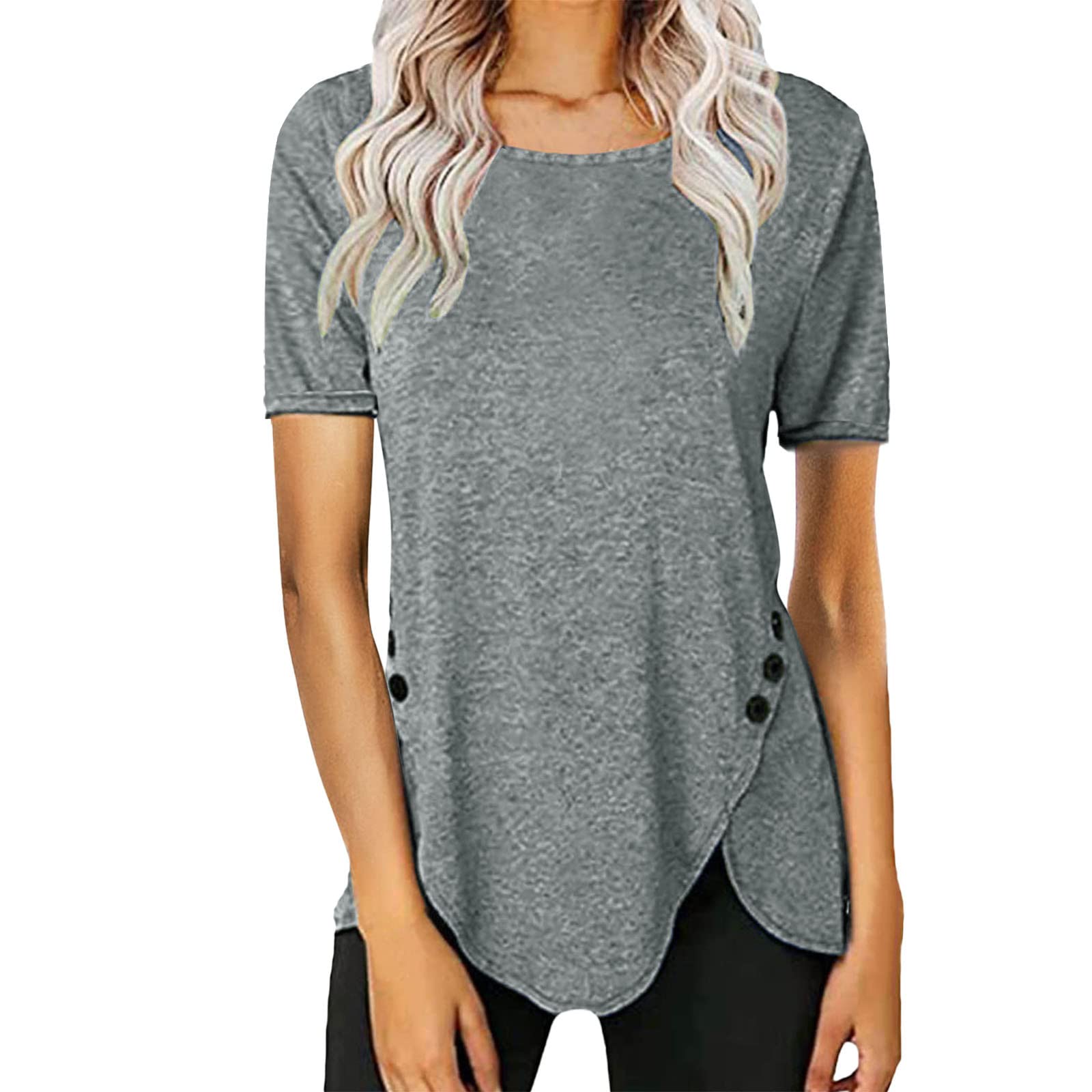 MOKINGTOP Women's Summer Zipper Short Sleeve Tunic Top - Button Trim Casual Loose Fit Tee for Work, Date Night & Everyday Wear