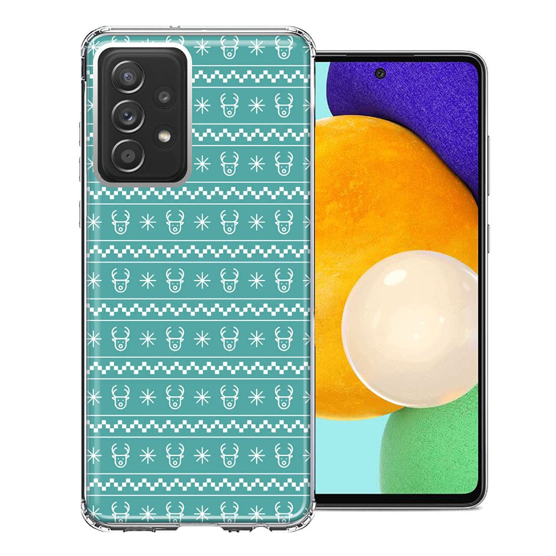 Samsung Galaxy A72 Phone Case - Double Layer Protective Cover with Christmas Reindeer Pattern in Teal Color | Perfect Holiday Gift for Christmas & Winter Season