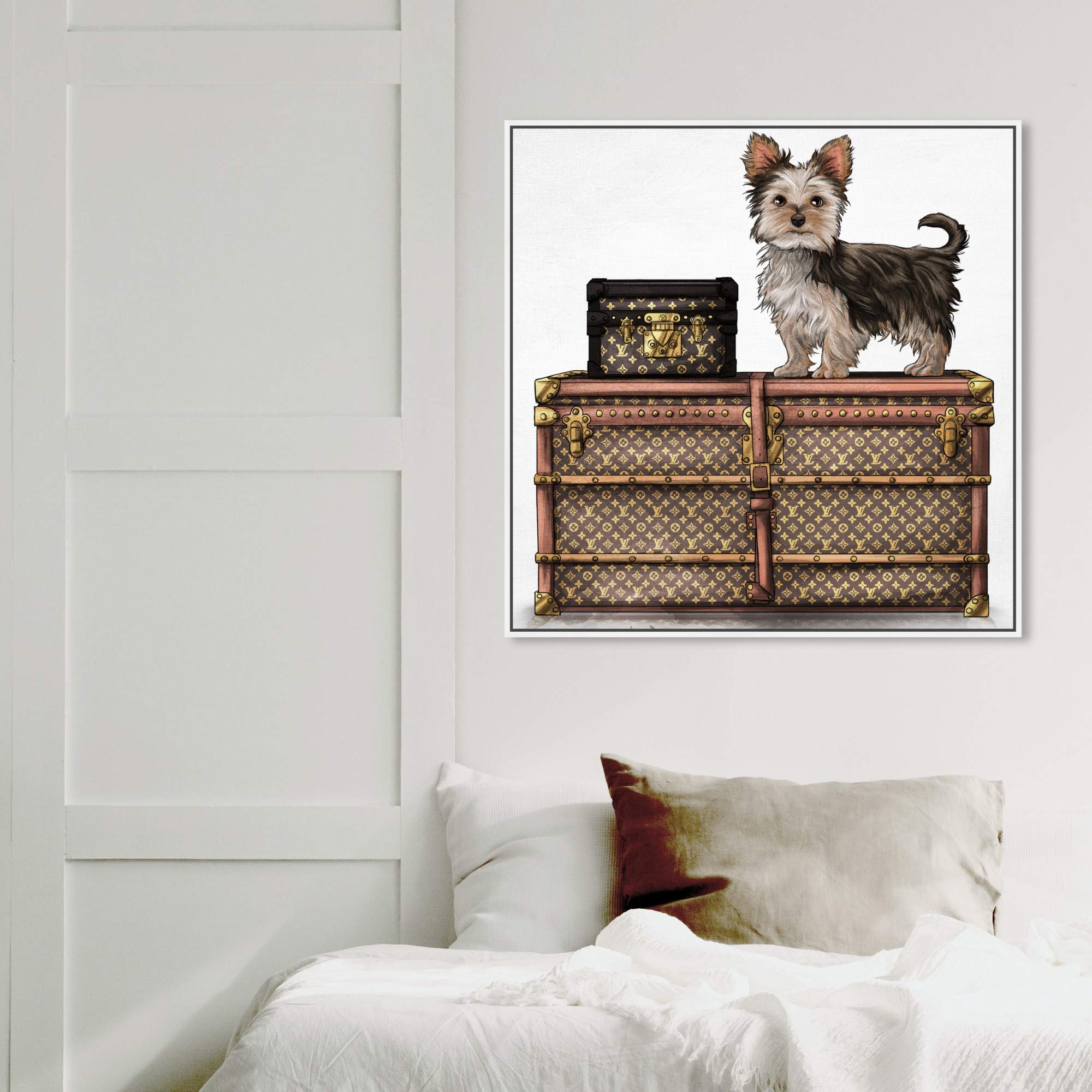 Oliver Gal Artist Co. Fashion & Glam Yorkie Wall Art - 30x30 Inch Framed Canvas Print in Brown & White - Perfect for Living Room, Bedroom & Office Décor