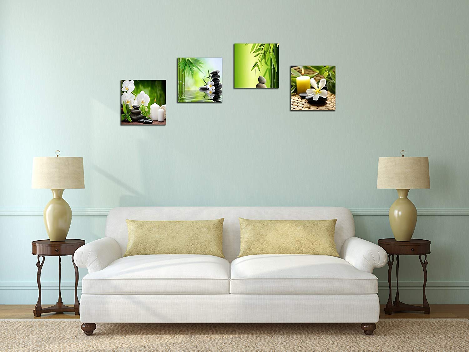 Modern 4-Panel Zen Giclee Canvas Print - Spa Wall Art for Massage Treatment Rooms, Home Office Decor, Living Room & Bedroom | Serene Asian-Inspired Landscape Paintings for Relaxation & Meditation Spaces