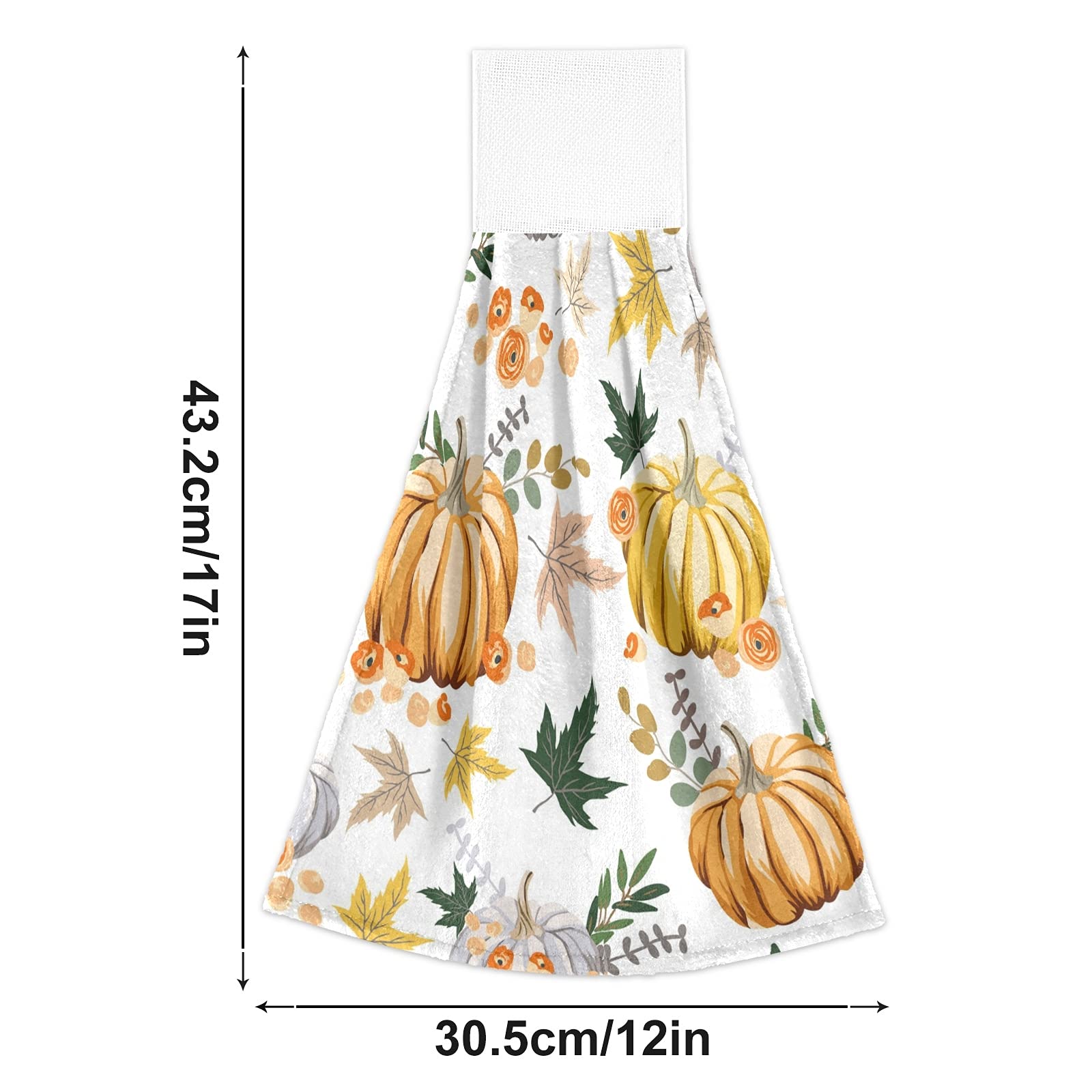 Autumn Pumpkins Maple Leaf Hanging Kitchen Towels Set of 2 - Absorbent Fast Drying Dish Cloths for Fall Decor, Tea Bar, Bathroom & Laundry Room - Perfect for Seasonal Home Decor and Holiday Hostess Gifts