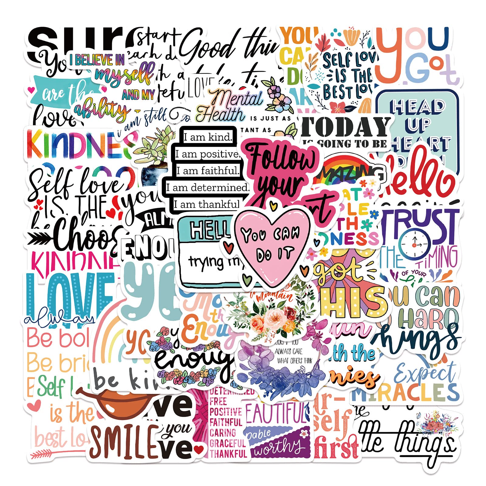 52 Pieces Motivational Stickers for Teens & Adults - Waterproof Vinyl Decals for Laptop, Water Bottle, Diary, Guitar, Scrapbook - Inspirational Quotes for Students, Office & Home Decor