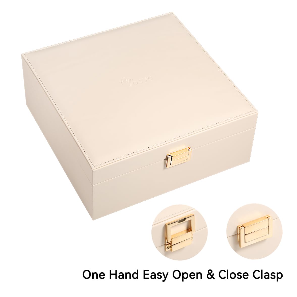 Voova 2-Layer Jewelry Box Organizer for Women & Teens - Large PU Leather Watch Holder with Removable Tray for Jewelry, Sunglasses, Rings, Earrings & Necklaces (Apricot) - Perfect for Bedroom Vanity, Travel & Gift Giving