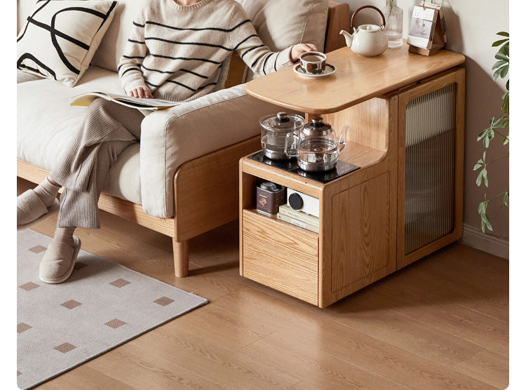 Premium Oak & Black Walnut Solid Wood Tea Cabinet with Removable Tea Maker - Perfect for Tea Storage and Brewing in Living Rooms, Kitchens, or Tea Rooms