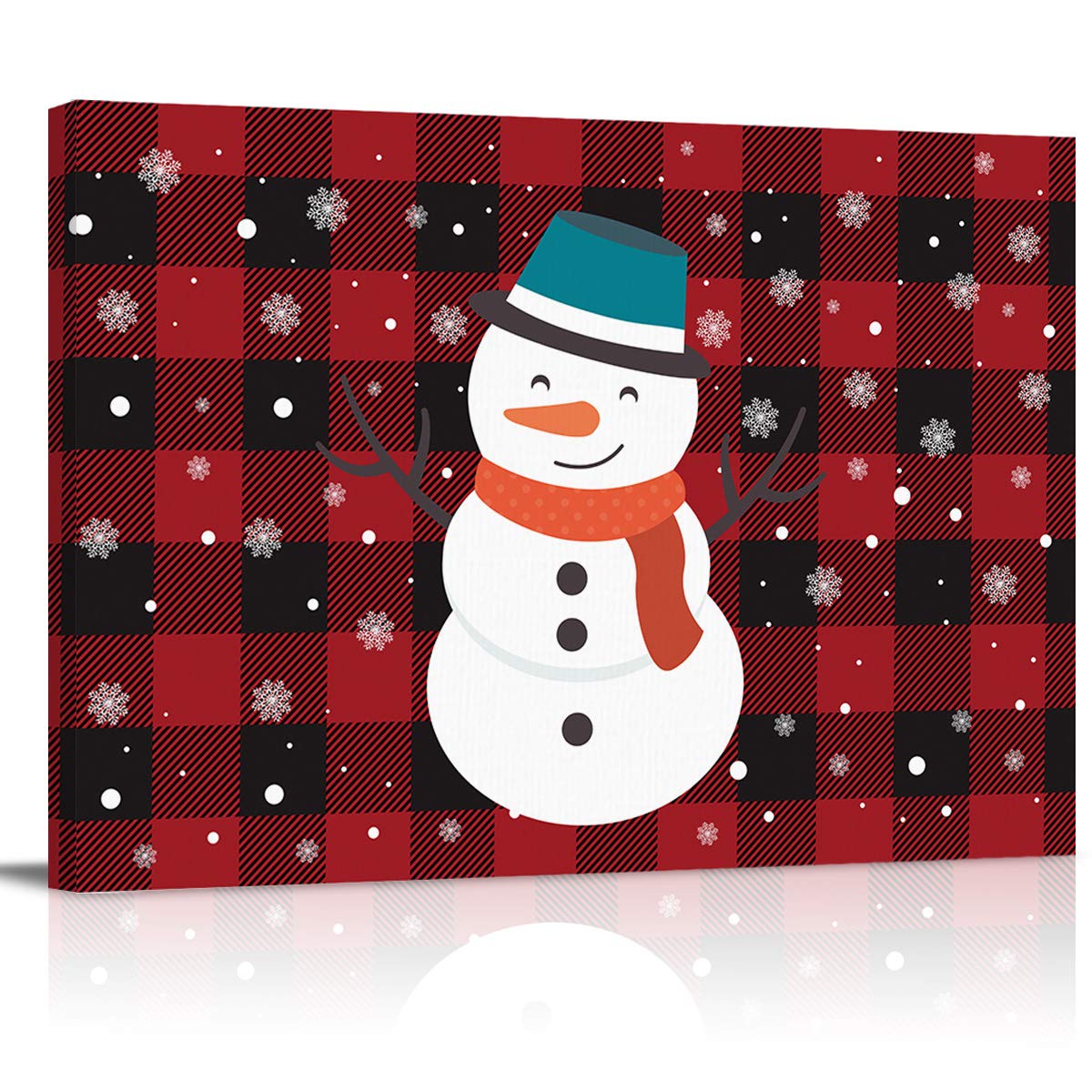 COLORSUM Abstract Christmas Snowman Snowflakes Red Lattice Canvas Wall Art Print - 36x24 Inch Framed Modern Painting for Bathroom, Bedroom, Living Room Decor - Perfect Holiday Home Decoration & Gift Idea