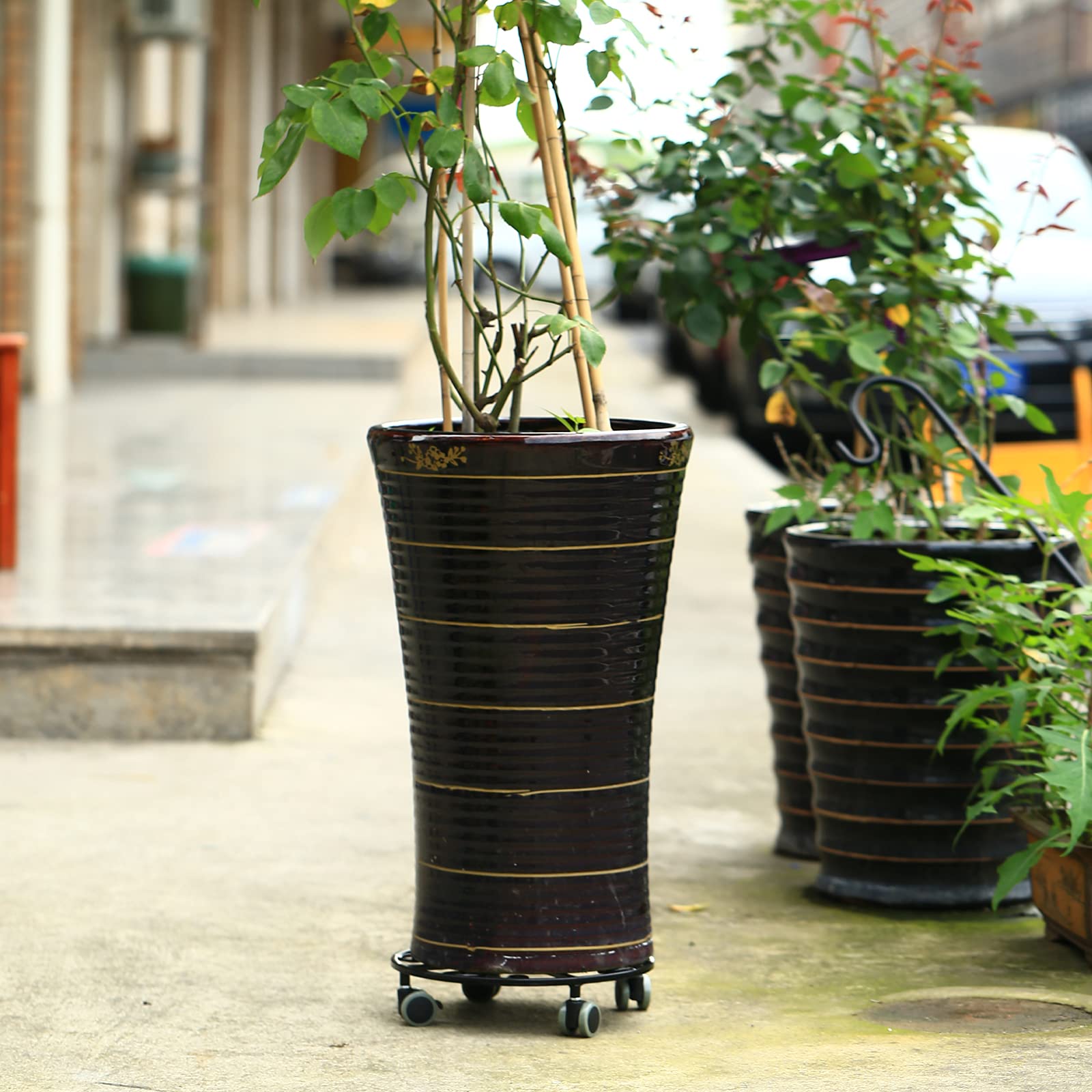 **3-Pack Heavy Duty 11.8-Inch Metal Plant Caddy with Wheels – Rolling Plant Stand with Casters for Indoor & Outdoor Use – Perfect for Moving Large Potted Plants, Garden Decor, and Home Décor (Black, 3 Pack)**