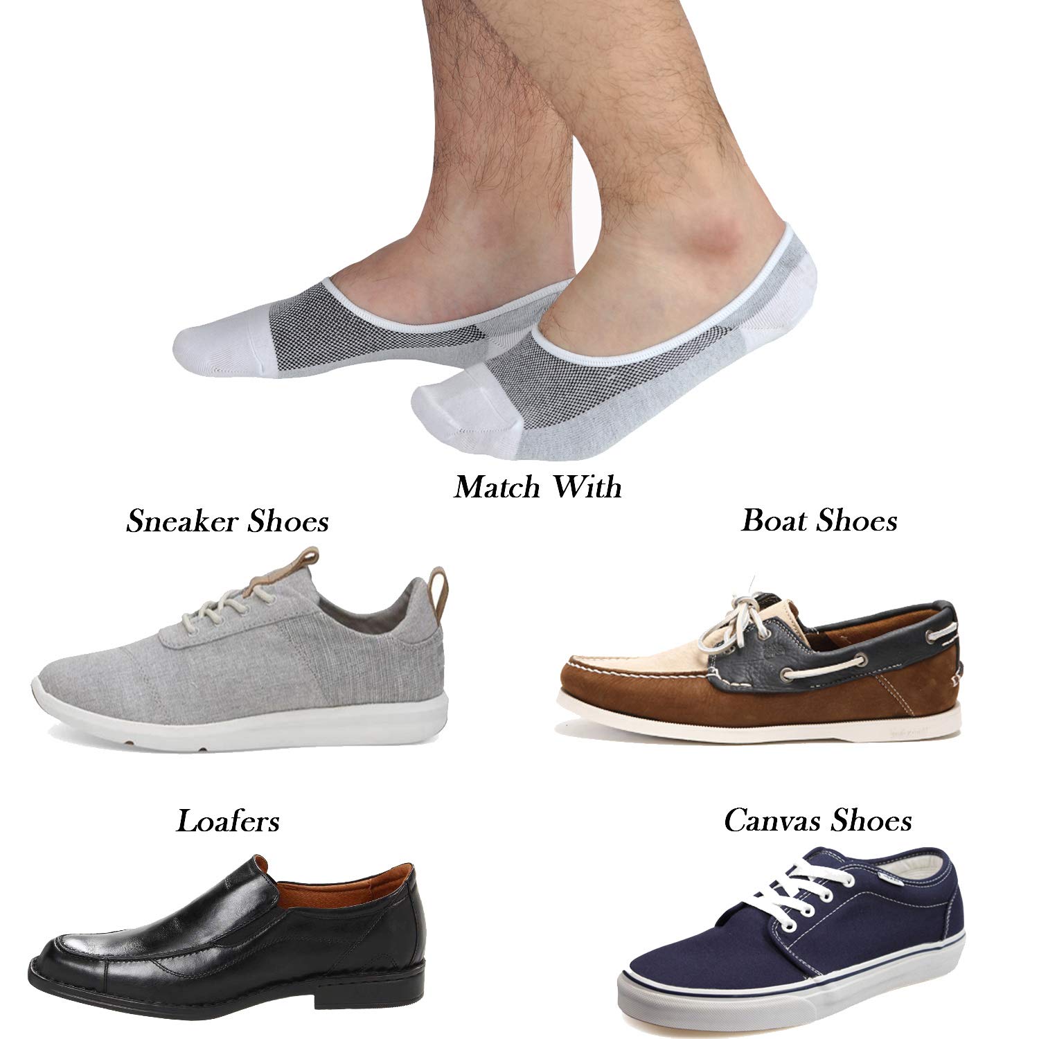 JORMATT Men's No Show Socks - Low Cut Cotton Loafer & Sneaker Socks with Non-Slip Grips - Breathable & Comfortable for Casual Wear, Work & Sports