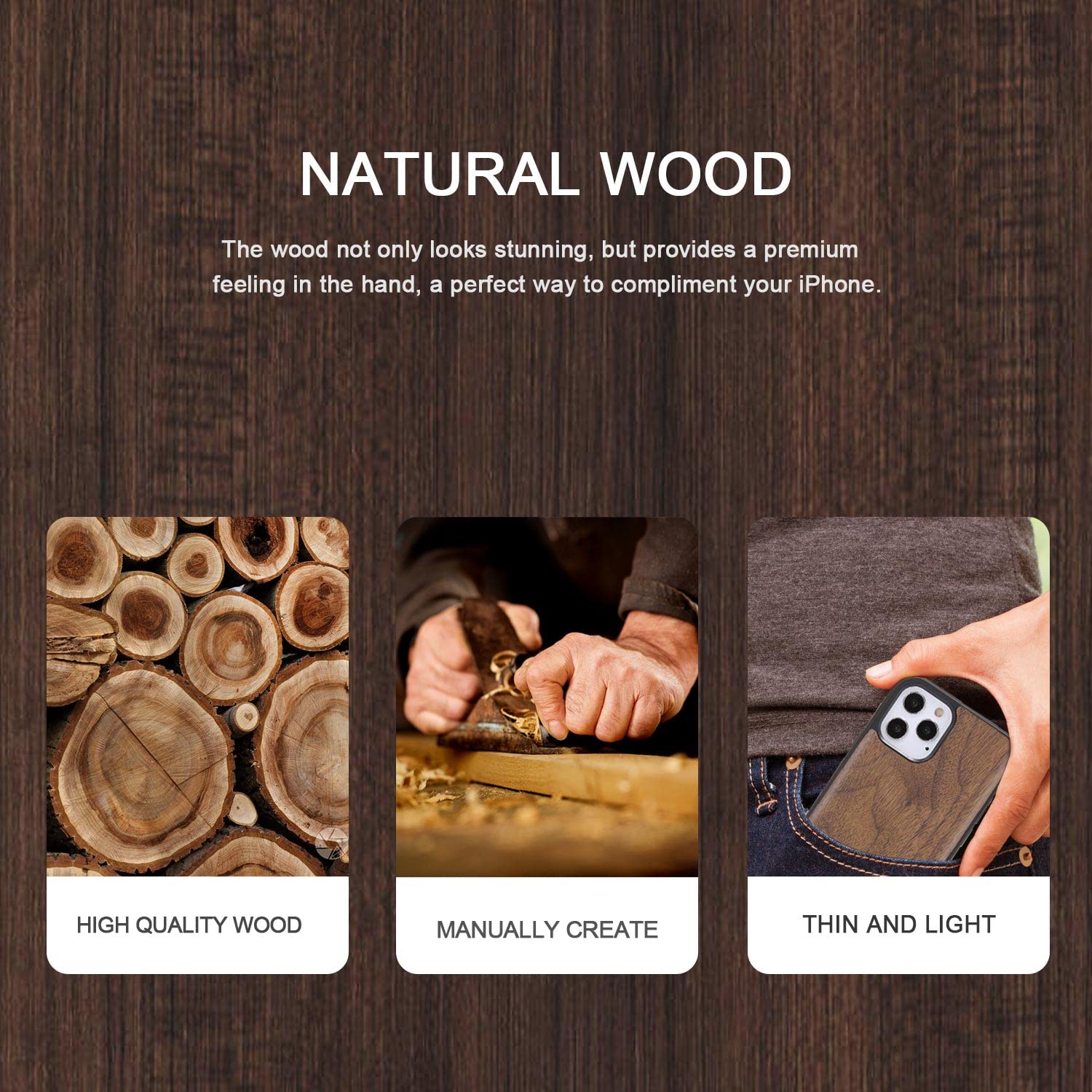 Premium Real Natural Rosewood Case for iPhone 12 & 12 Pro - Slim Shockproof Hybrid Wooden Cover with Walnut Finish | Perfect for Daily Protection & Stylish Outfits