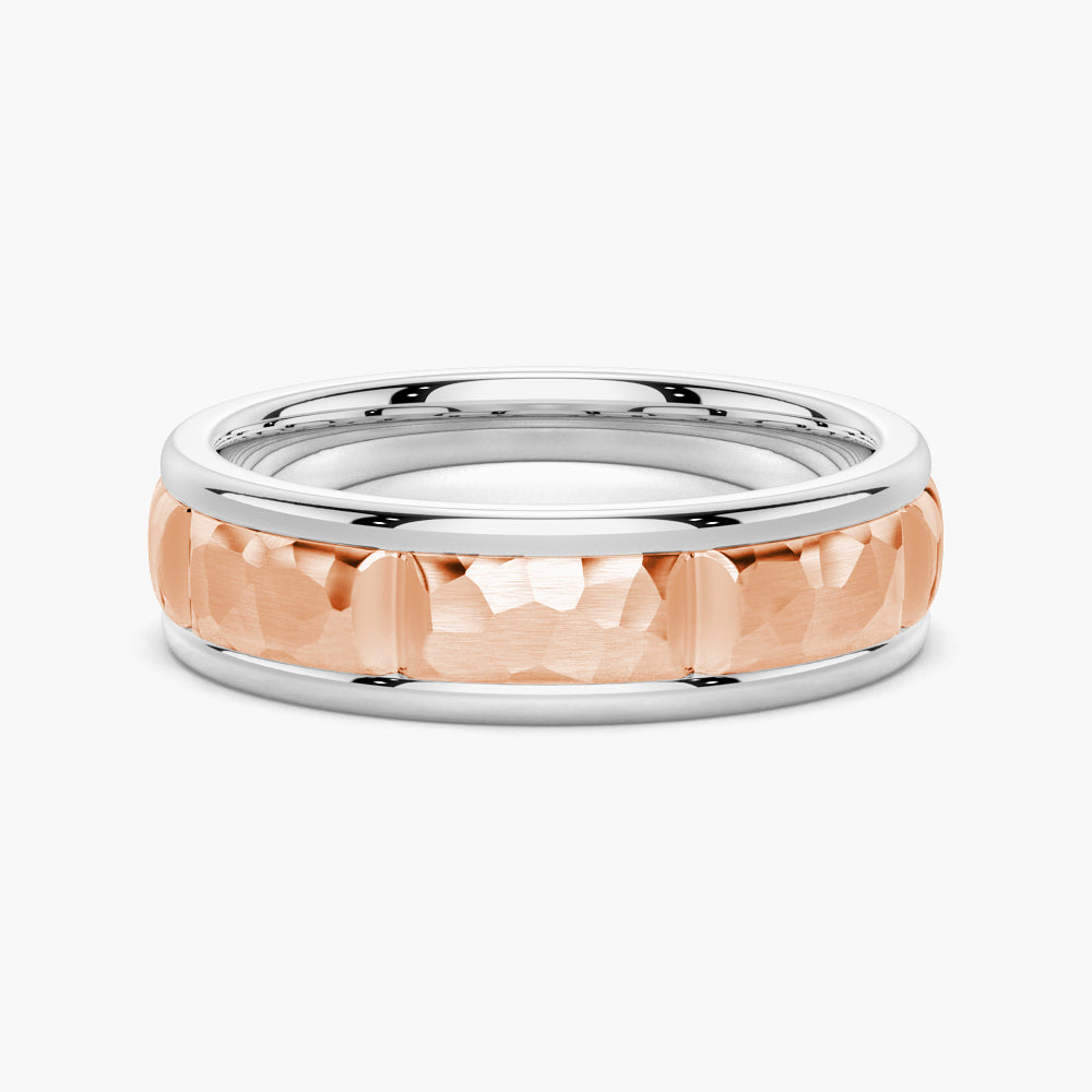 7mm Two Tone Hammered Men's Wedding Band - Comfort Fit Tungsten Carbide Ring for Grooms, Anniversary & Promise - Perfect for Everyday Wear & Special Occasions