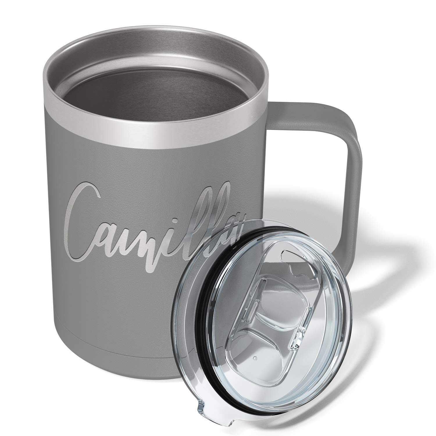 Custom Engraved 15oz Stainless Steel Vacuum Insulated Coffee Mug - Personalized Matte Slate Finish with Handle, Perfect Gift for Office, Home & Travel