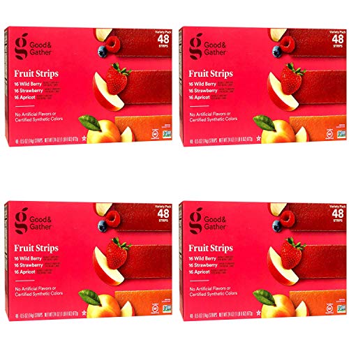 Organic Fruit Strips Variety Pack - Wild Berry, Strawberry & Apricot Leathers | Healthy Snack Made with Real Fruit Puree | 48 Strips (Pack of 4) | Perfect for Lunchboxes, Hiking & On-the-Go Snacking