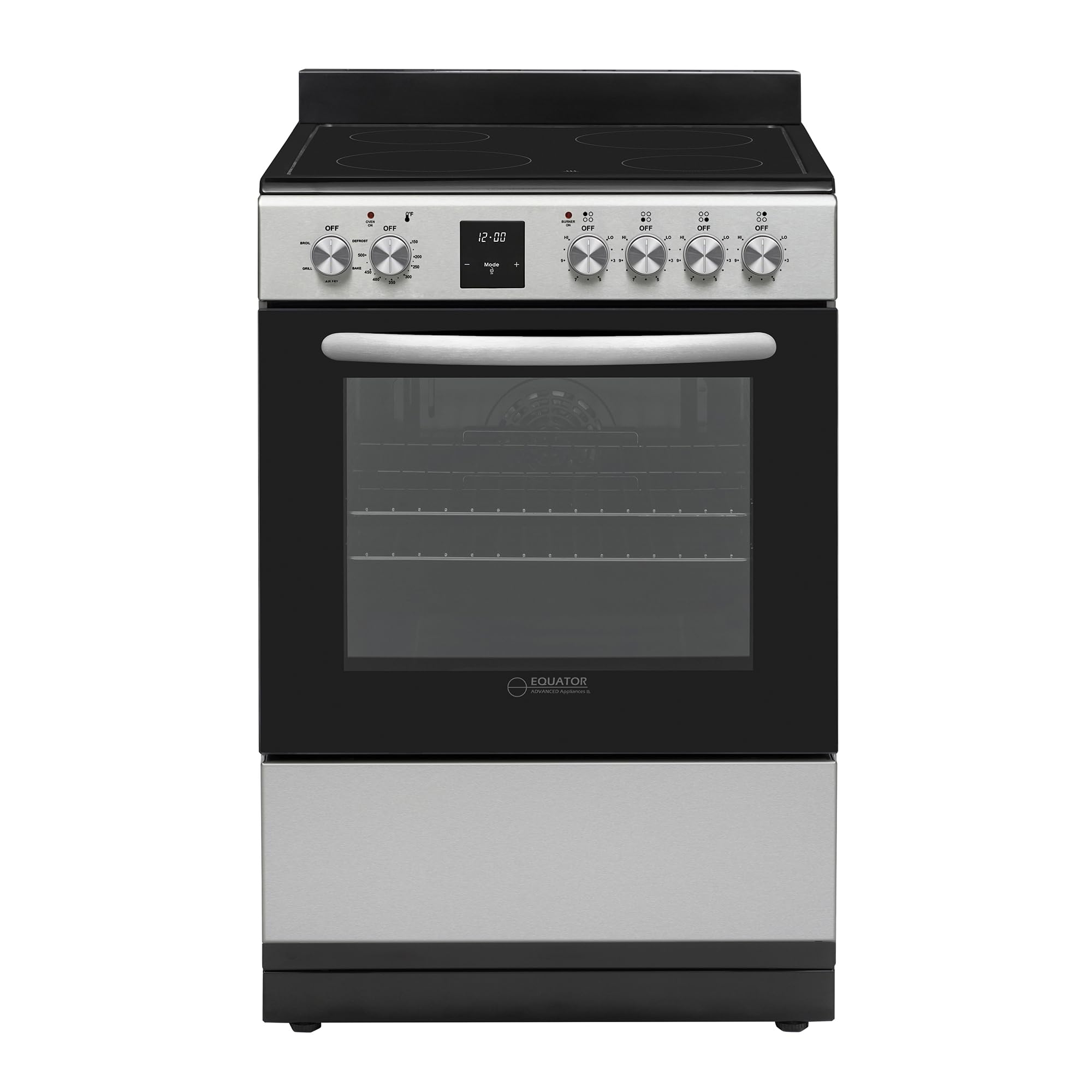 24-Inch Stainless Steel Electric Stove with Convection Oven, Air Fryer & Ceramic Cooktop - 4 Burner Kitchen Range for Baking, Roasting & Air Frying | Perfect for Home Chefs & Modern Kitchens (SS)