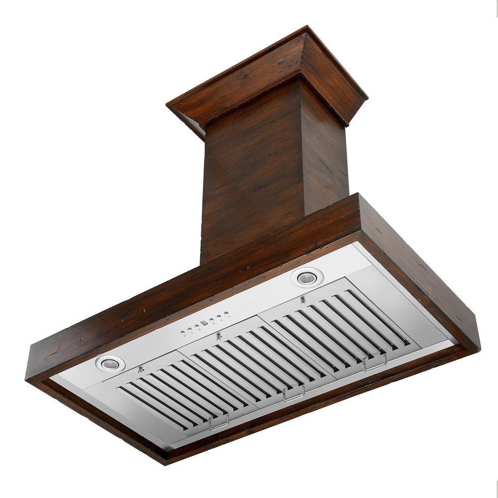 ZLINE Convertible Vent Walnut Wooden Wall Mount Range Hood - 36 Inch Stainless Steel Kitchen Exhaust Fan for Modern & Farmhouse Style Homes - Perfect for Cooking, Grilling, and Baking