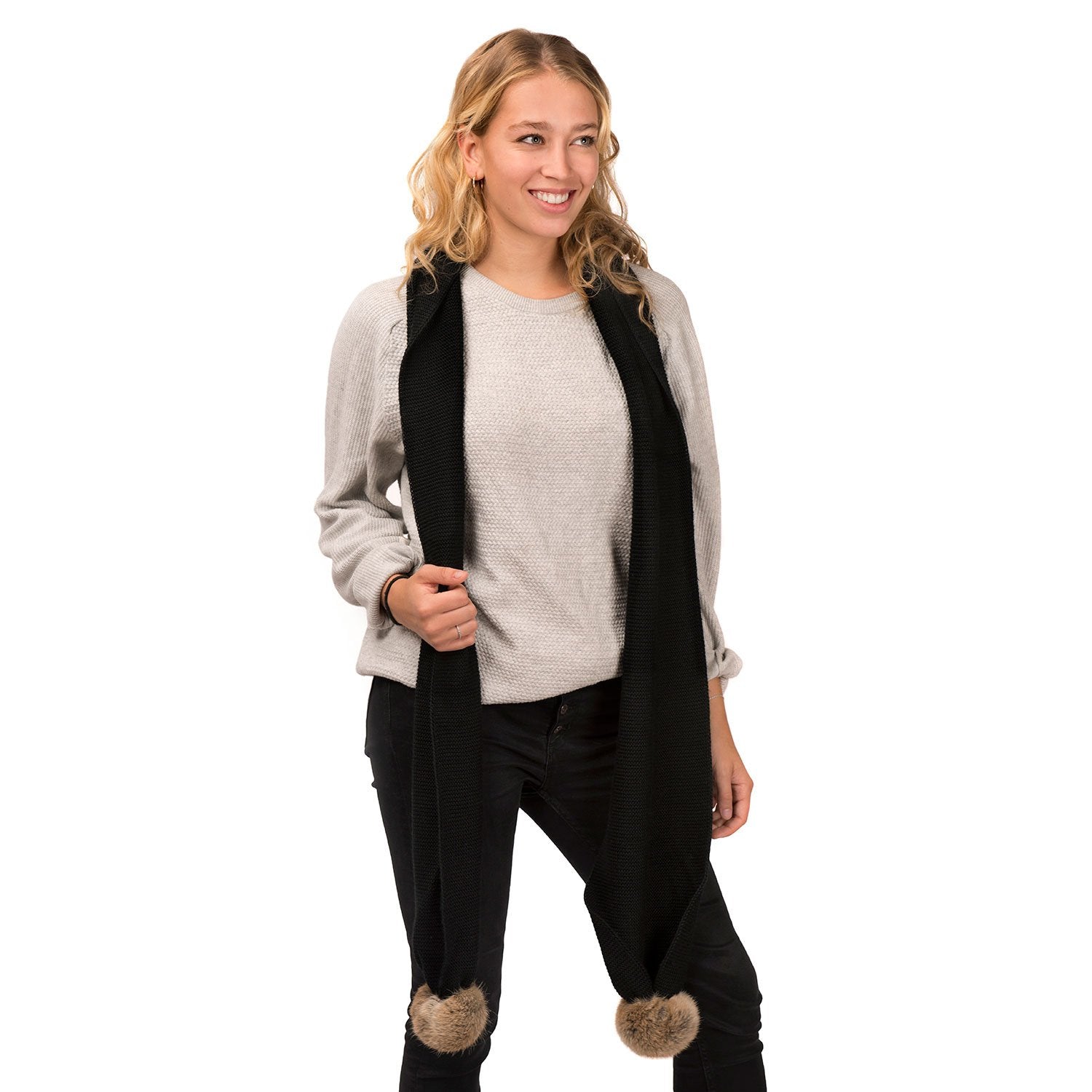 Sofia Black & Natural Scarf - Soft & Stylish Winter Fashion Accessory for Women - Perfect for Cold Weather, Office, and Evening Outfits