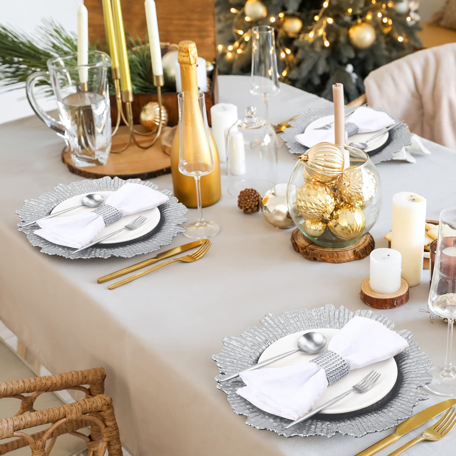 150 Pcs Silver 13 Inch Plastic Charger Plates Bulk - Matte Ruffled Rim Decorative Dinner Plates for Wedding, Party, Holiday & Event Supplies - Perfect for Formal Dining, Buffets & Special Occasions