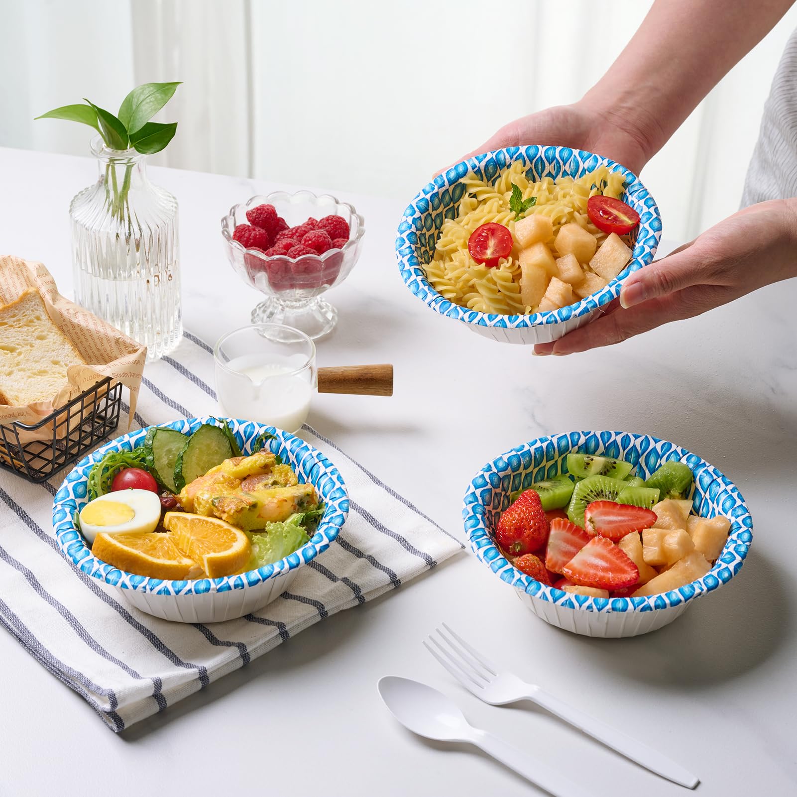 MUCHII 180 Count 16 oz Disposable Paper Bowls - Soak Proof, Printed Bulk Bowls for Breakfast, Lunch & Dinner | Perfect for Parties, Picnics & Catering Events