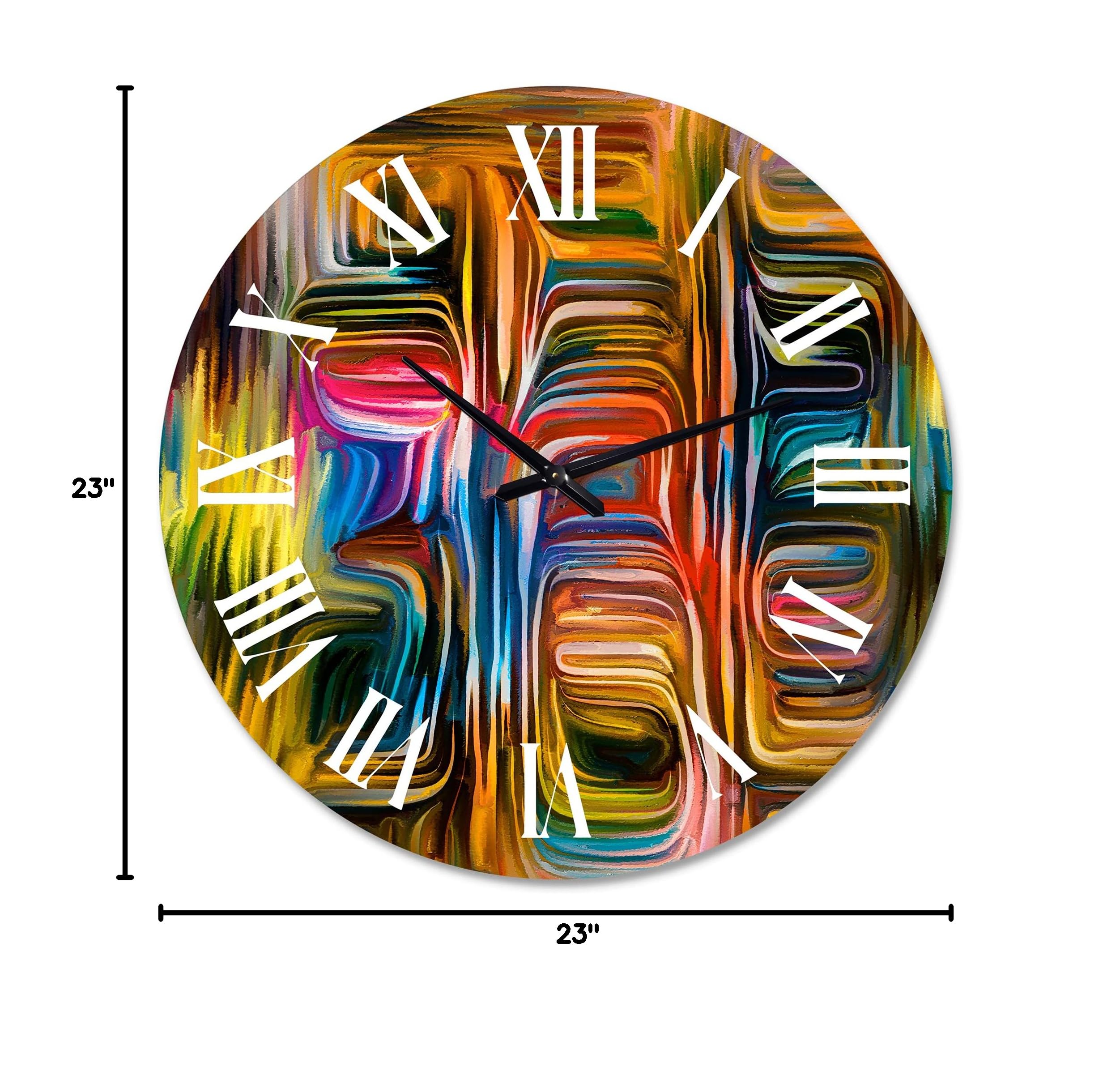 DesignQ Modern Wall Clock 'Colour Fusion II' - Large Abstract Fractal Wall Art Clock for Living Room, Bedroom & Office Decor | Silent Non-Ticking Home Decoration