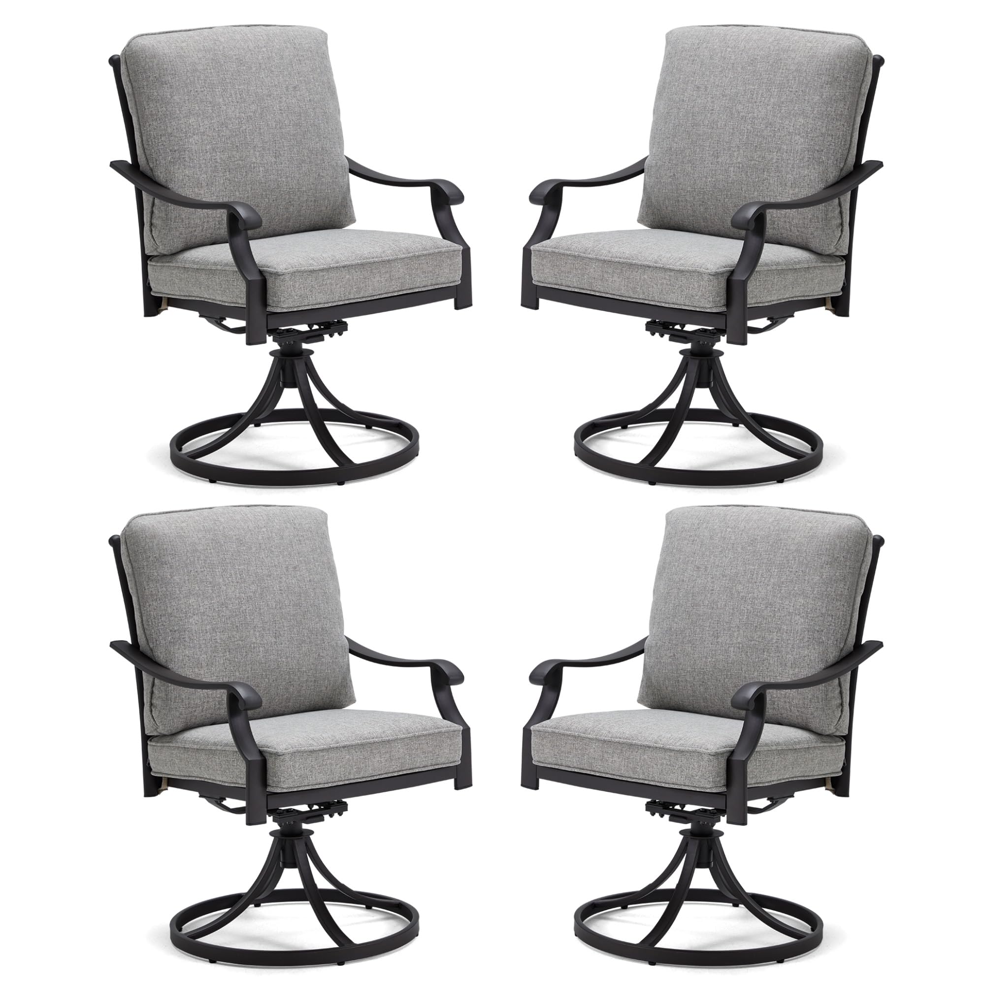 **EROMMY 4-Piece Patio Swivel Chair Set - Heavy Duty Outdoor Dining Chairs with Thickened Cushions, Gentle Rocking Metal Chairs for Garden, Lawn, Porch, Backyard & Poolside - Weather-Resistant Grey**    *(Perfect for outdoor dining, relaxing by the pool, or entertaining guests in your backyard!)*