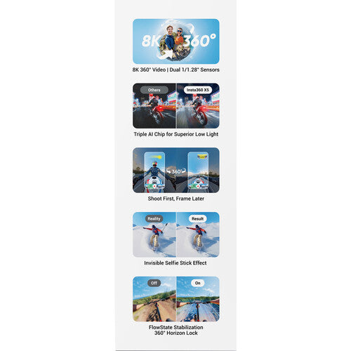 Insta360 X5 360° Waterproof Action Camera Bundle with Accessories - Perfect for Vlogging, Travel Adventures & Extreme Sports Recording