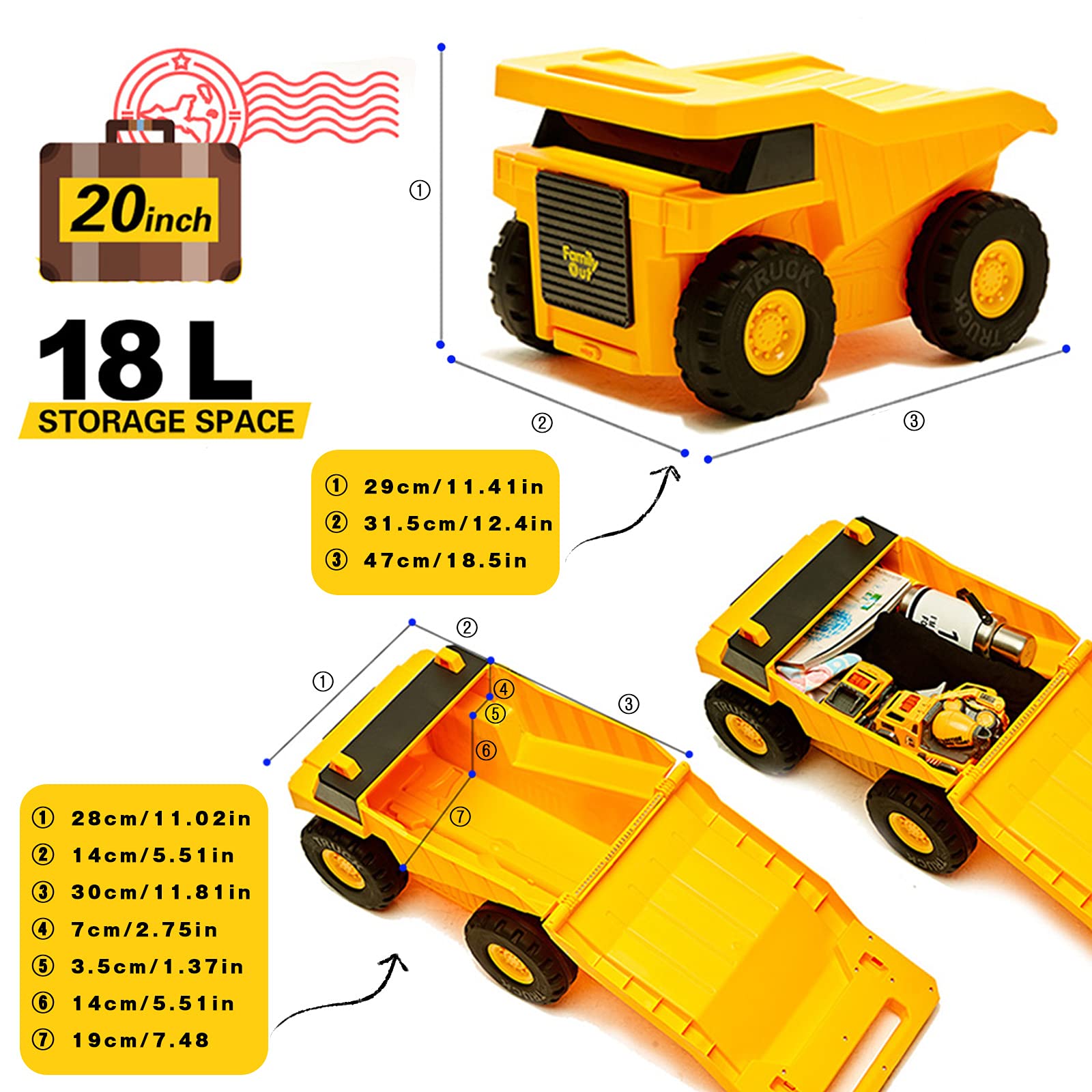 Monster Truck Design Kids Travel Suitcase - Lightweight Toddler Luggage with Smooth Rolling Wheels (Yellow) - Perfect for Airplane Trips, Road Travel & Preschool Carry-On