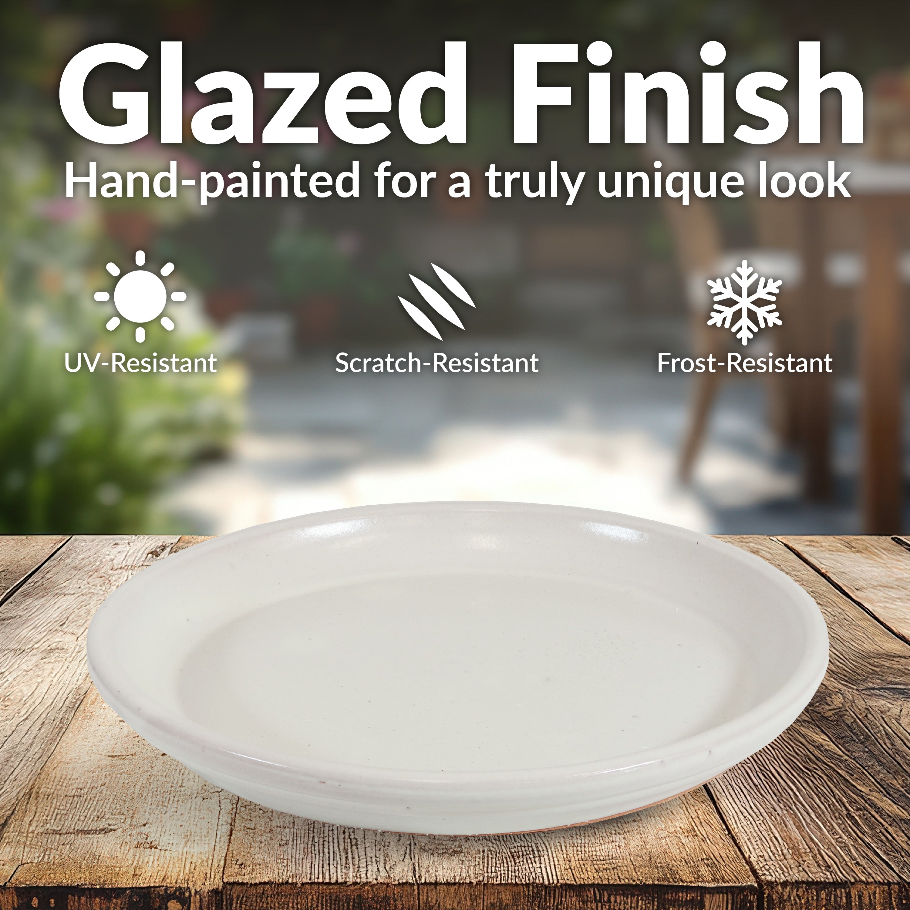 Sunnydaze 2-Pack Glazed Ceramic Planter Saucers for Indoor & Outdoor Plants - Drainage Trays for Flower Pots, Garden Decor, and Home Décor