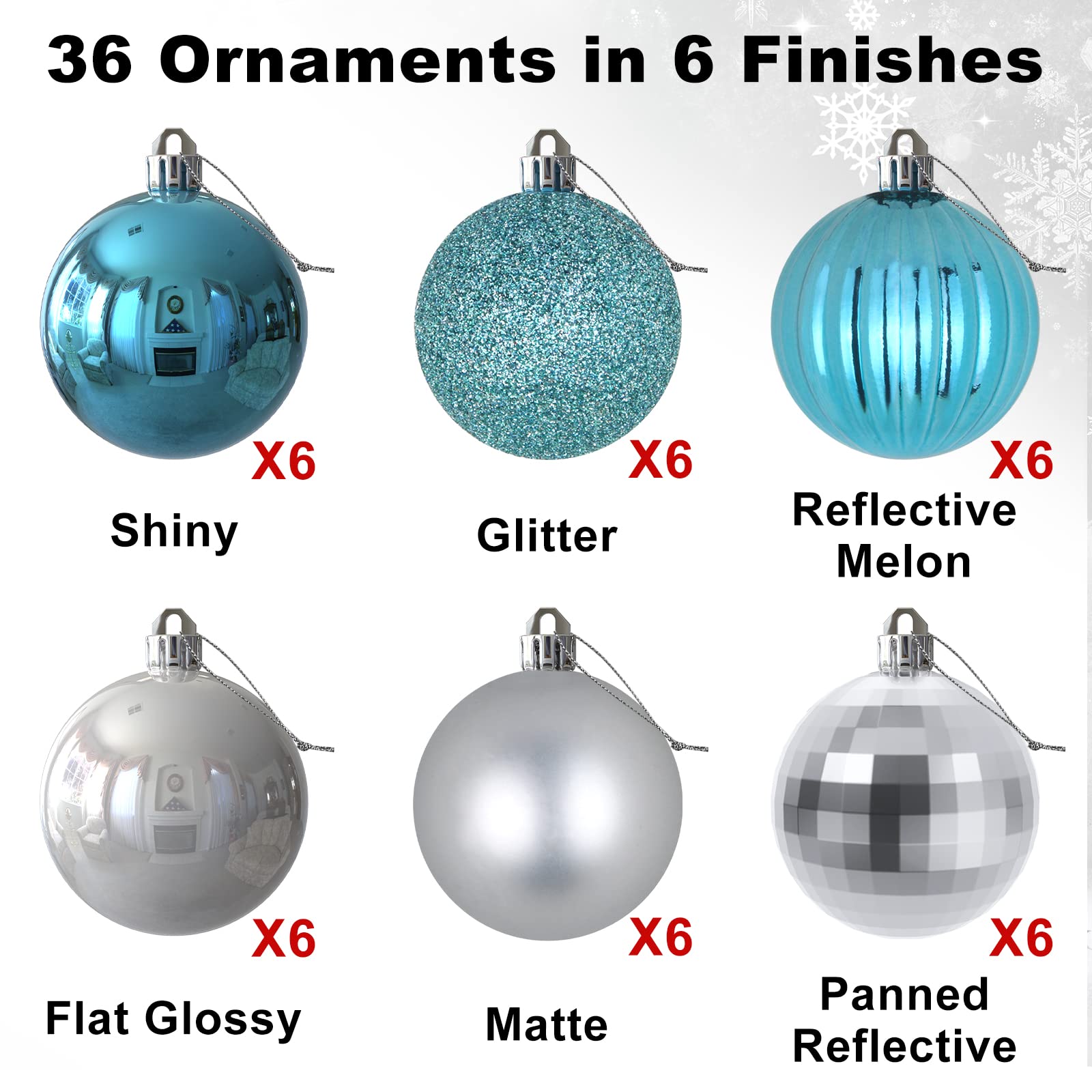 2.5 Inch Baby Blue & Silver Shatterproof Christmas Ornaments - Set of 36 Hanging Balls for Tree Decorations, Perfect for Christmas, Birthday, Halloween, Wedding & Holiday Parties - Durable Festive Decor for Home, Office and Event Decorating