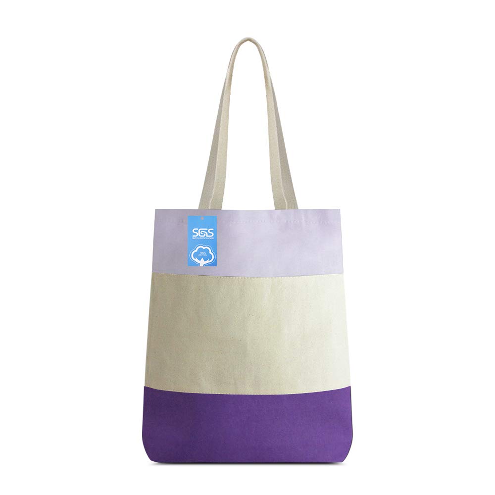 Eco-Friendly 100% Cotton Reusable Canvas Tote Bag - Tri-Tone Purple Handmade Shopping Bag for Groceries, Beach & Daily Use | Simply Green Solutions