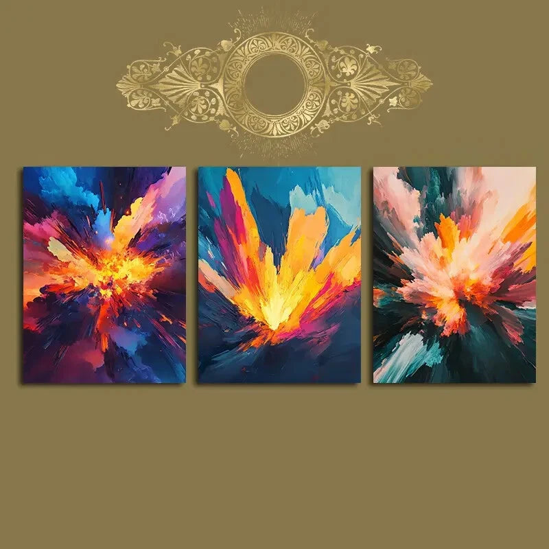 3-Piece Abstract Caramel Yellow Metal Wall Art Prints - Modern Home Decor for Living Room, Bedroom & Office - Ready to Hang Framed Canvas Paintings