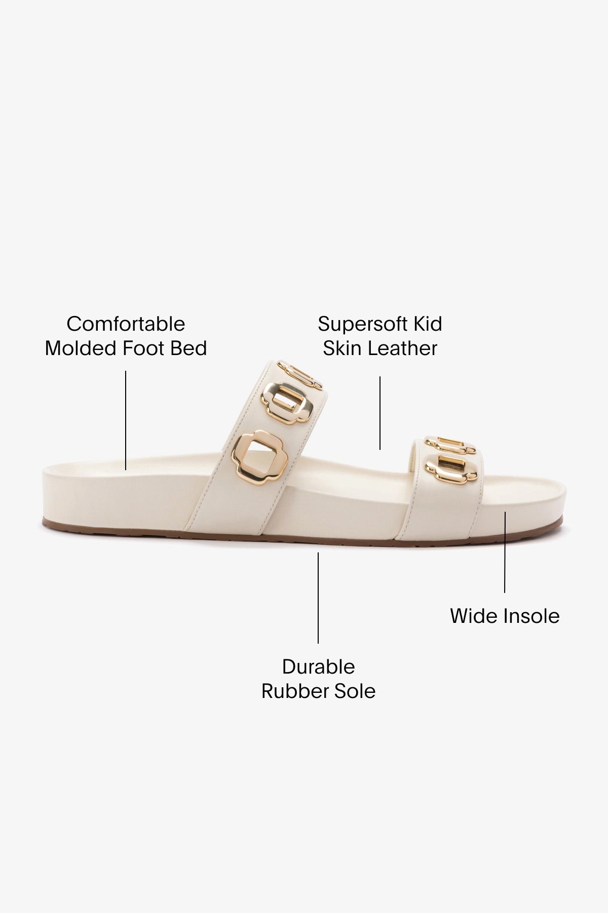 Milan Slide In Ivory Leather - Women's Comfortable Leather Slides for Casual Wear, Home, and Beach