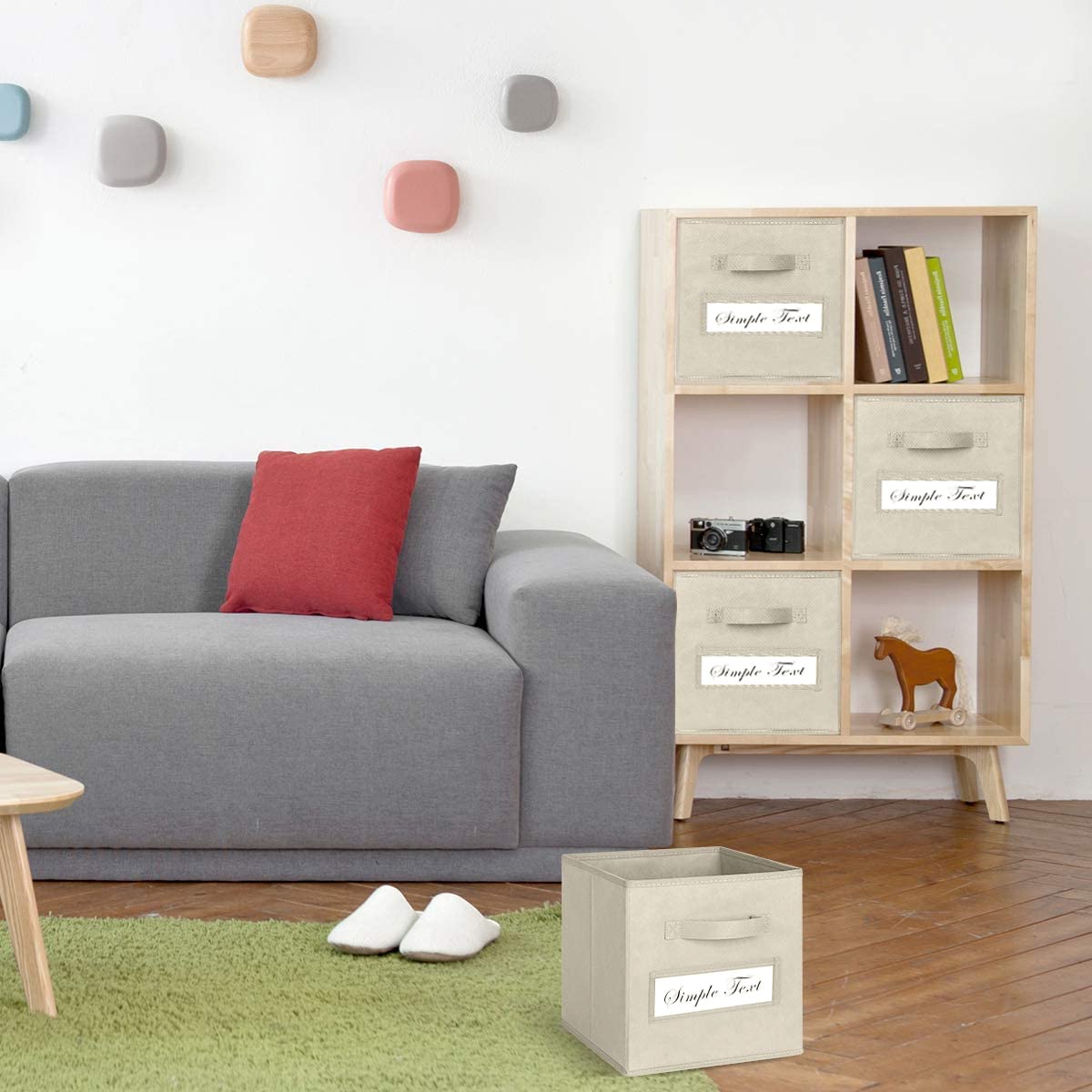 11 Inch Foldable Fabric Storage Cubes (Set of 10) - Beige Closet Organizer Bins with Labels & Pen - Perfect for Shelves, Closets, Kids Room & Office Organization