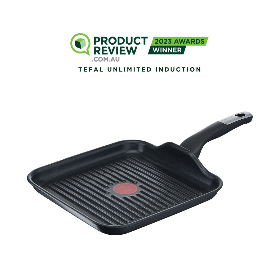 Tefal Unlimited Non Stick Induction Grill Pan 26x26cm - Professional Grill Griddle for Steak, Chicken & Vegetables - Perfect for Indoor & Outdoor Cooking, Camping & BBQ Parties