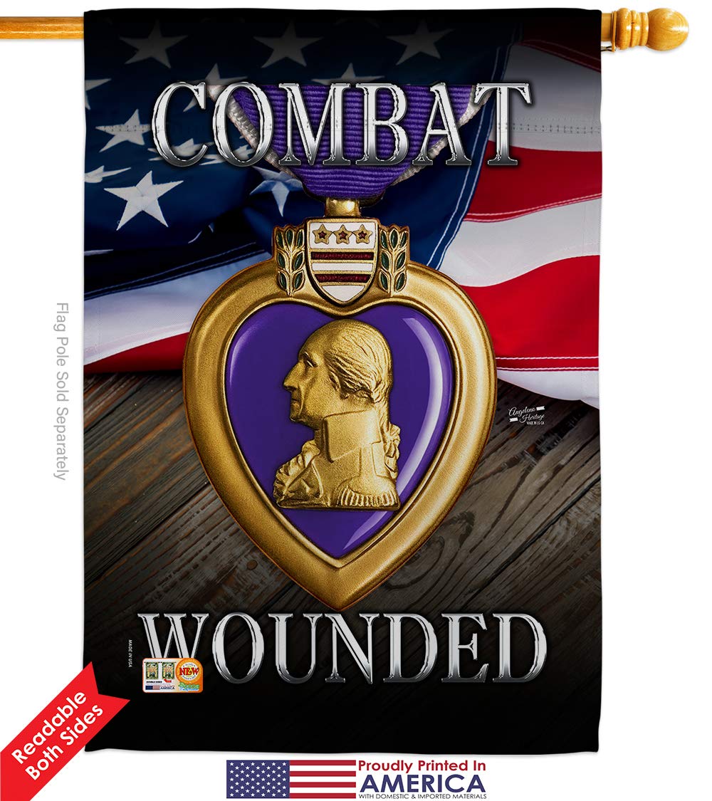 Purple Heart Combat Wounded Veteran Garden Flag Kit - Double-Sided 28x40 Inch US Military Armed Forces Support Banner for Yard & Home Decor - Perfect for Memorial Day, Veterans Day & Patriotic Displays