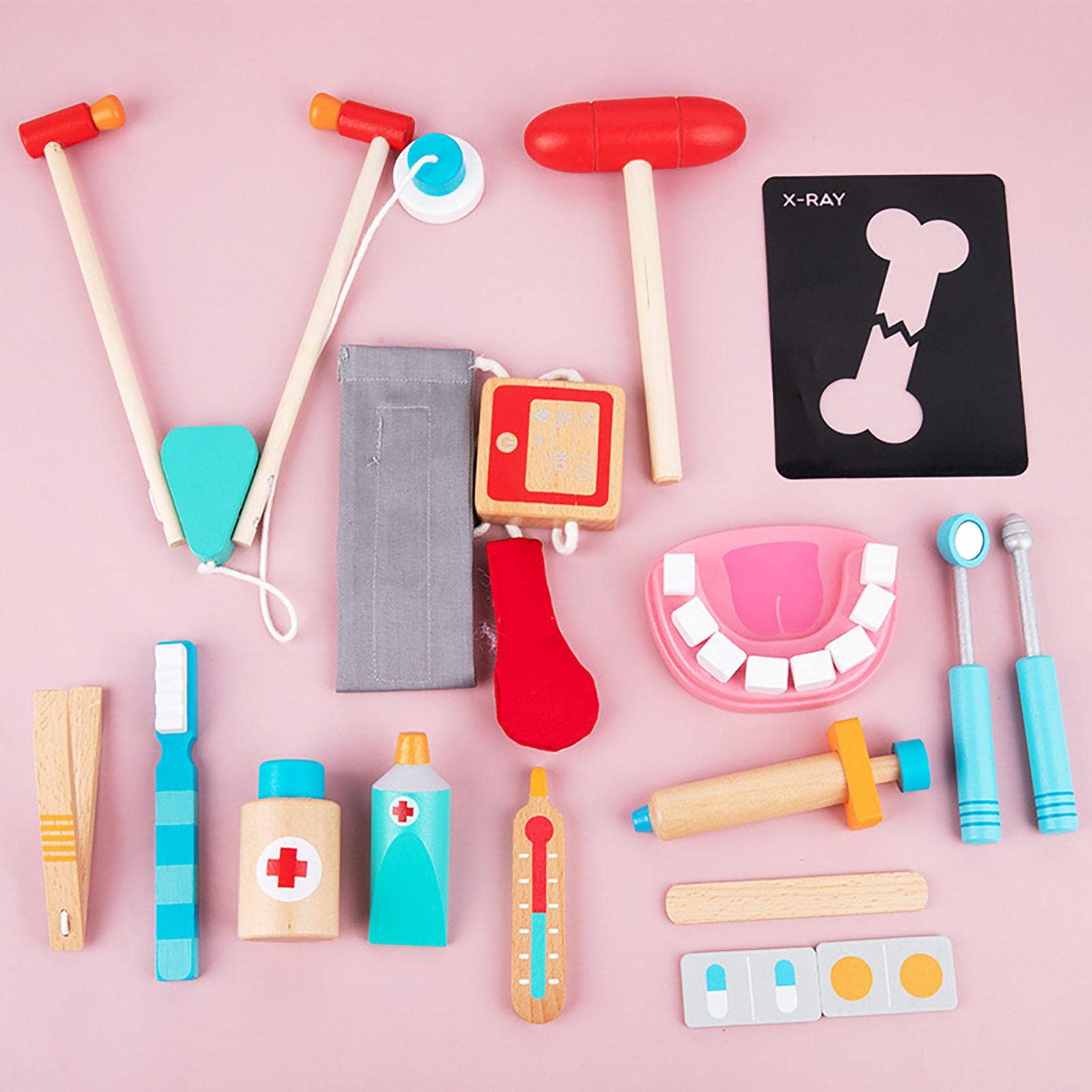 **Kids Wooden Doctor Kit - Pretend Play Dentist Toy Set for Toddlers & Children, Role Play Medical Tools for Imaginative Play - Perfect for Home, Classroom & Preschool Learning Activities**